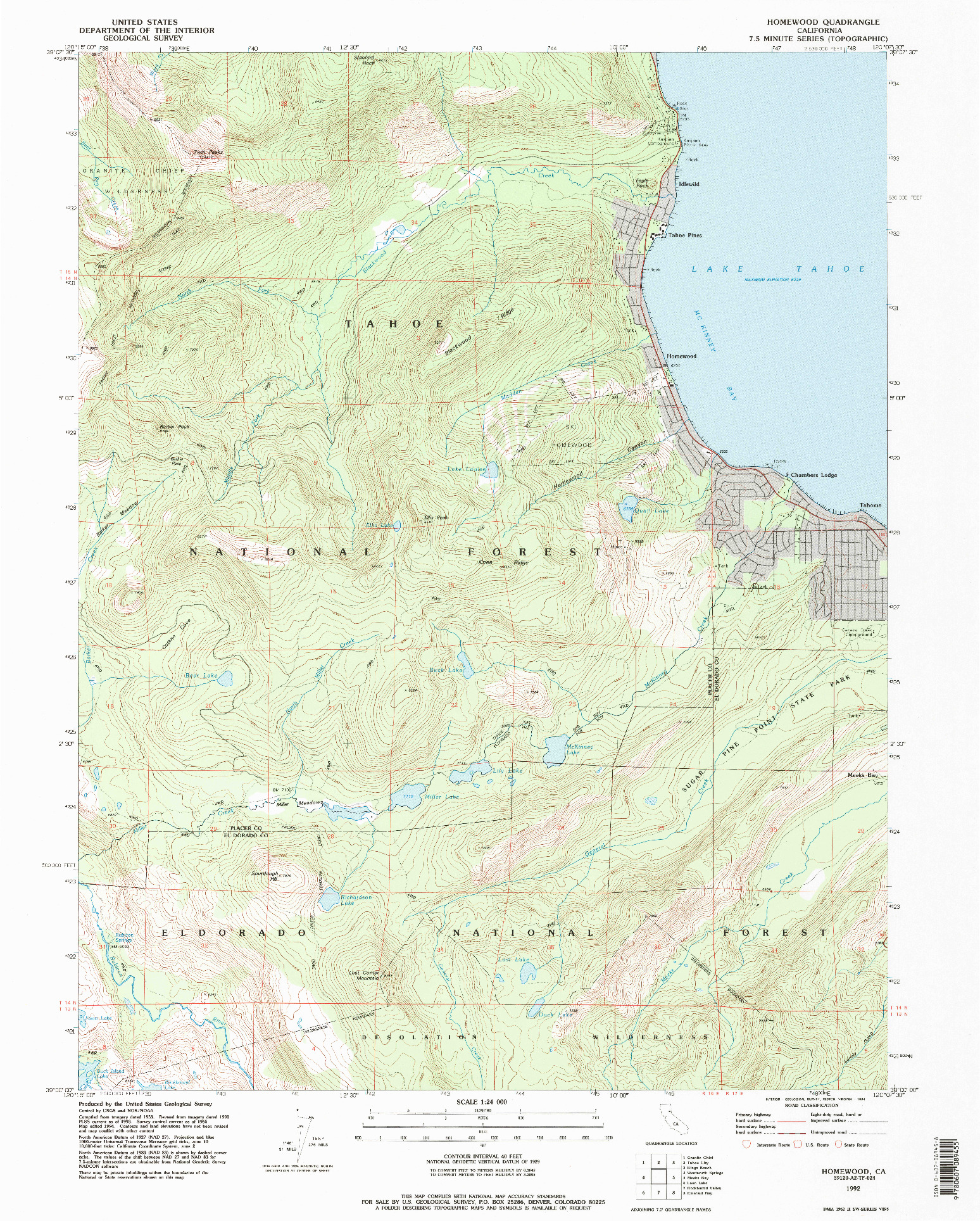 USGS 1:24000-SCALE QUADRANGLE FOR HOMEWOOD, CA 1992