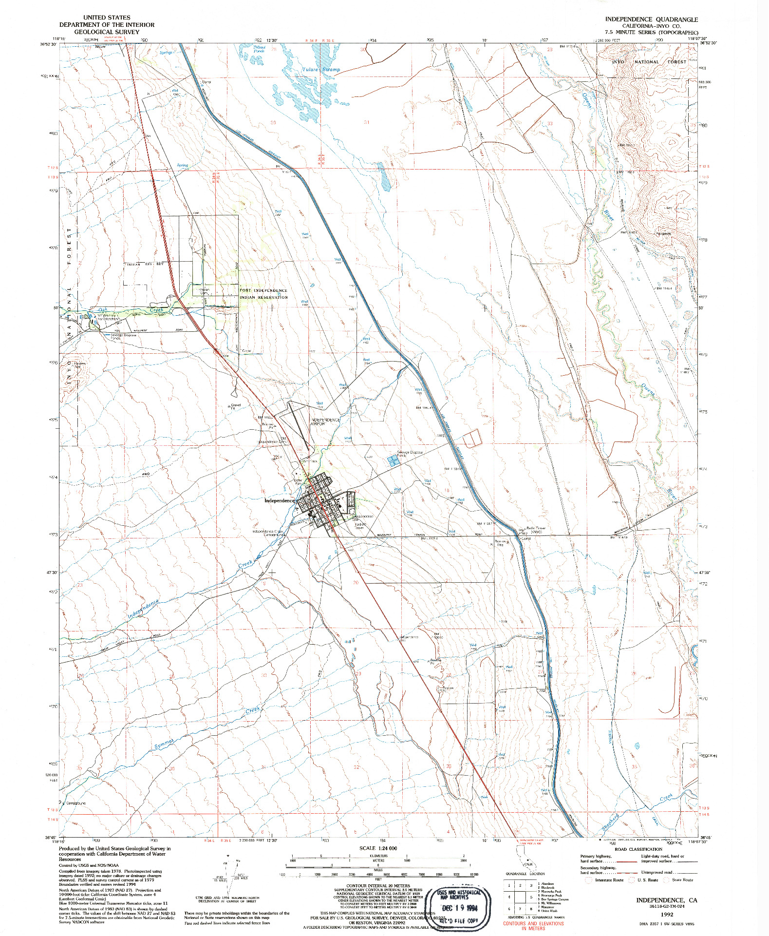 USGS 1:24000-SCALE QUADRANGLE FOR INDEPENDENCE, CA 1992