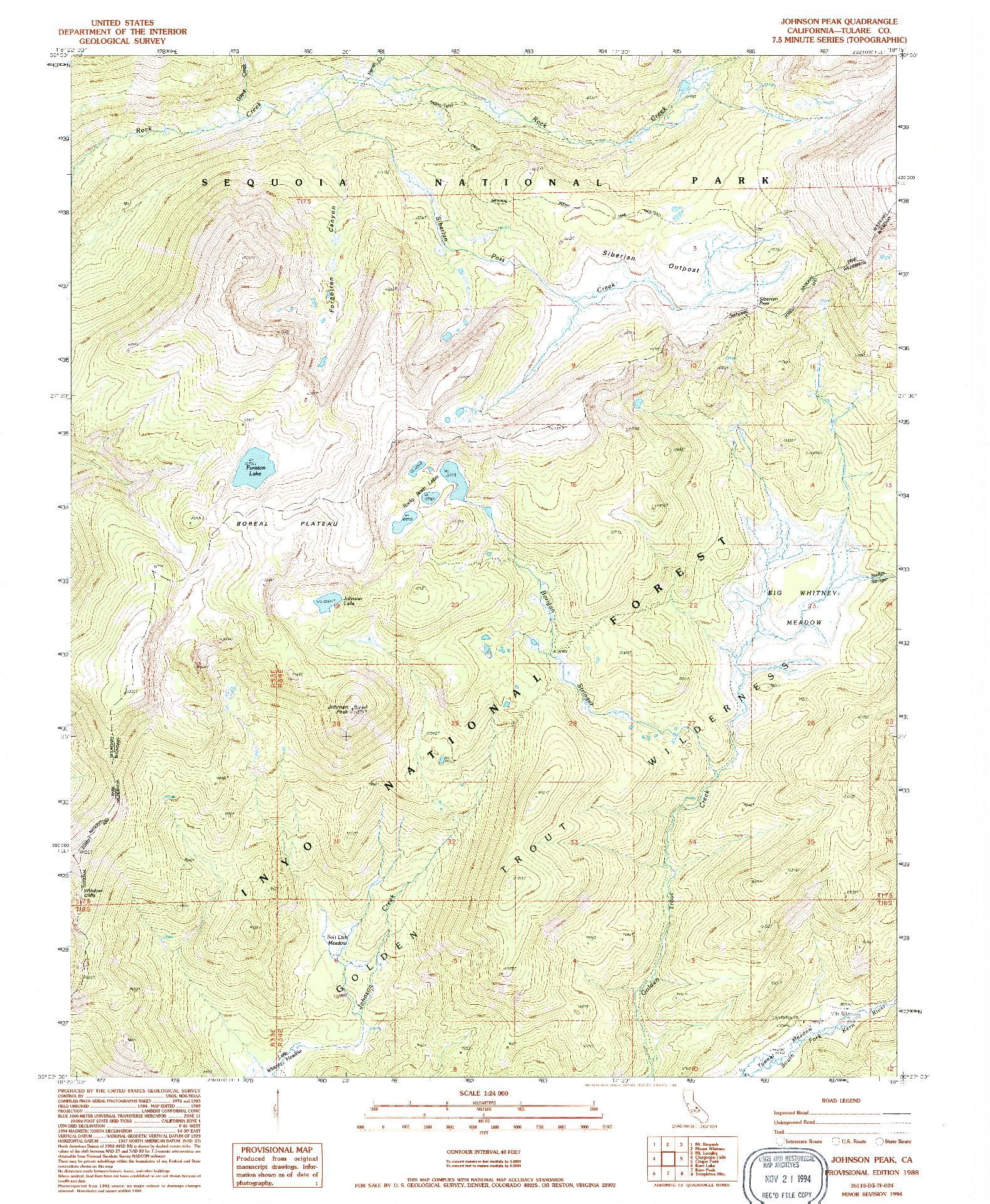 USGS 1:24000-SCALE QUADRANGLE FOR JOHNSON PEAK, CA 1994