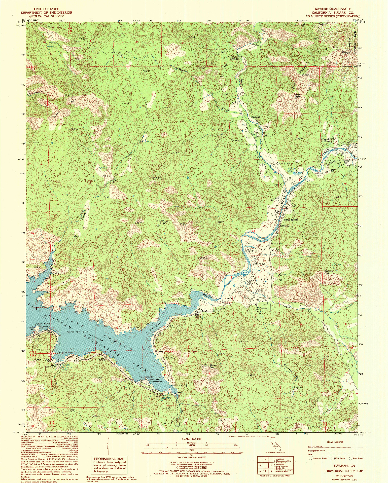 USGS 1:24000-SCALE QUADRANGLE FOR KAWEAH, CA 1986