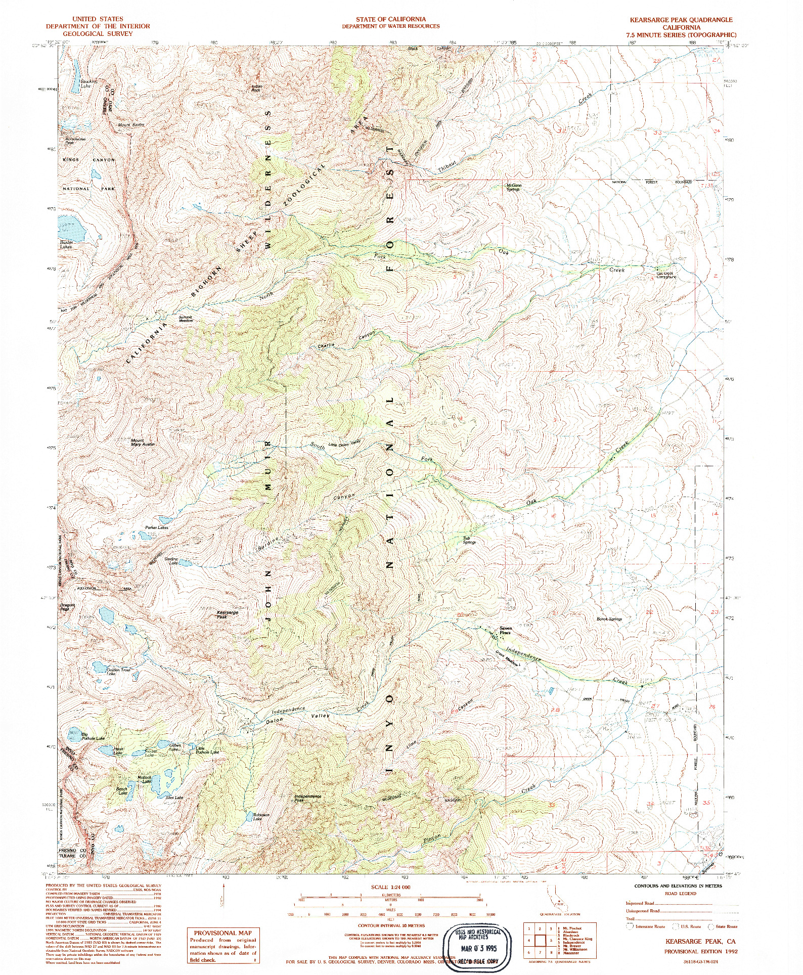 USGS 1:24000-SCALE QUADRANGLE FOR KEARSARGE PEAK, CA 1992