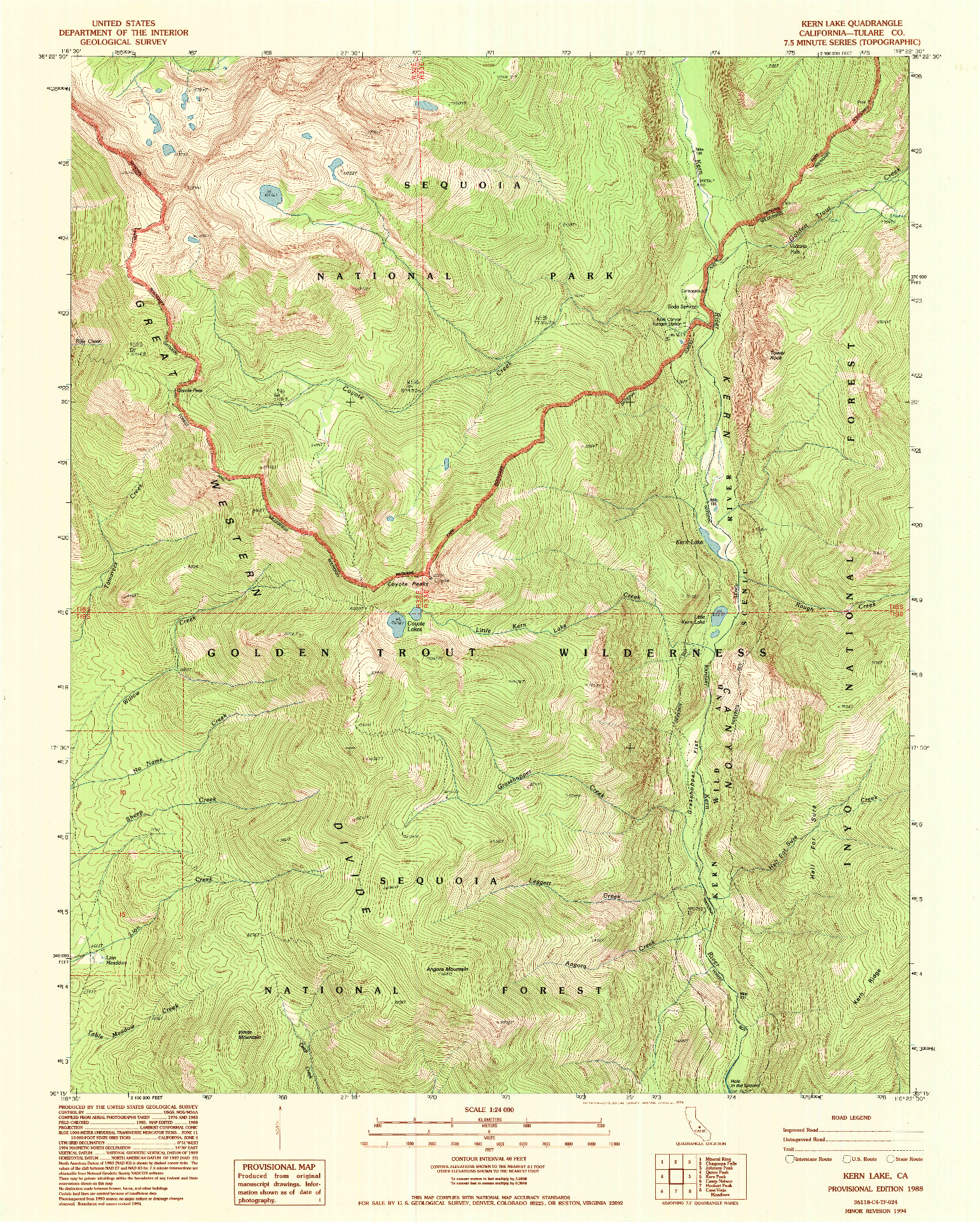 USGS 1:24000-SCALE QUADRANGLE FOR KERN LAKE, CA 1988