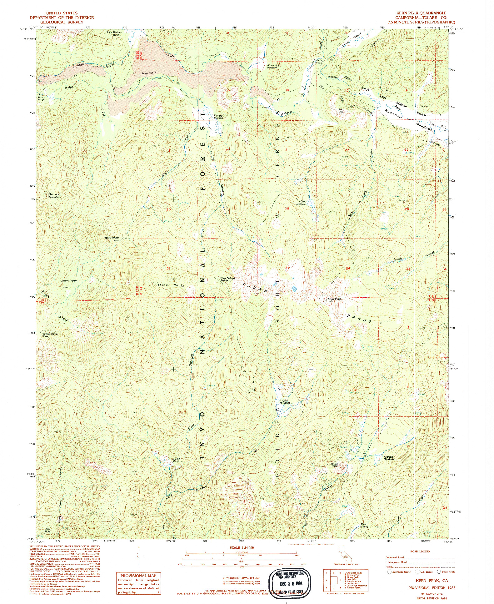 USGS 1:24000-SCALE QUADRANGLE FOR KERN PEAK, CA 1988