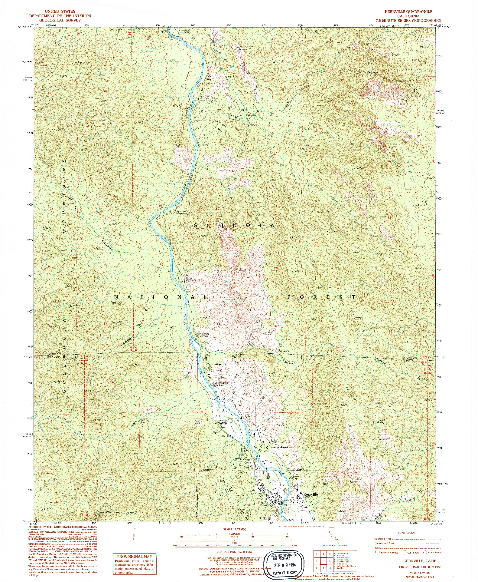 USGS 1:24000-SCALE QUADRANGLE FOR KERNVILLE, CA 1986