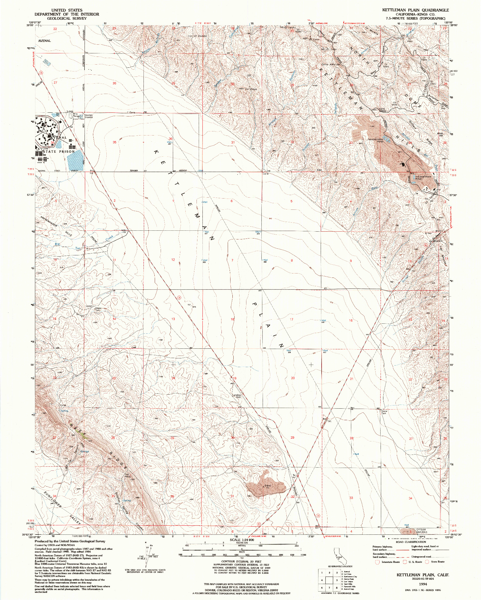 USGS 1:24000-SCALE QUADRANGLE FOR KETTLEMAN PLAIN, CA 1994