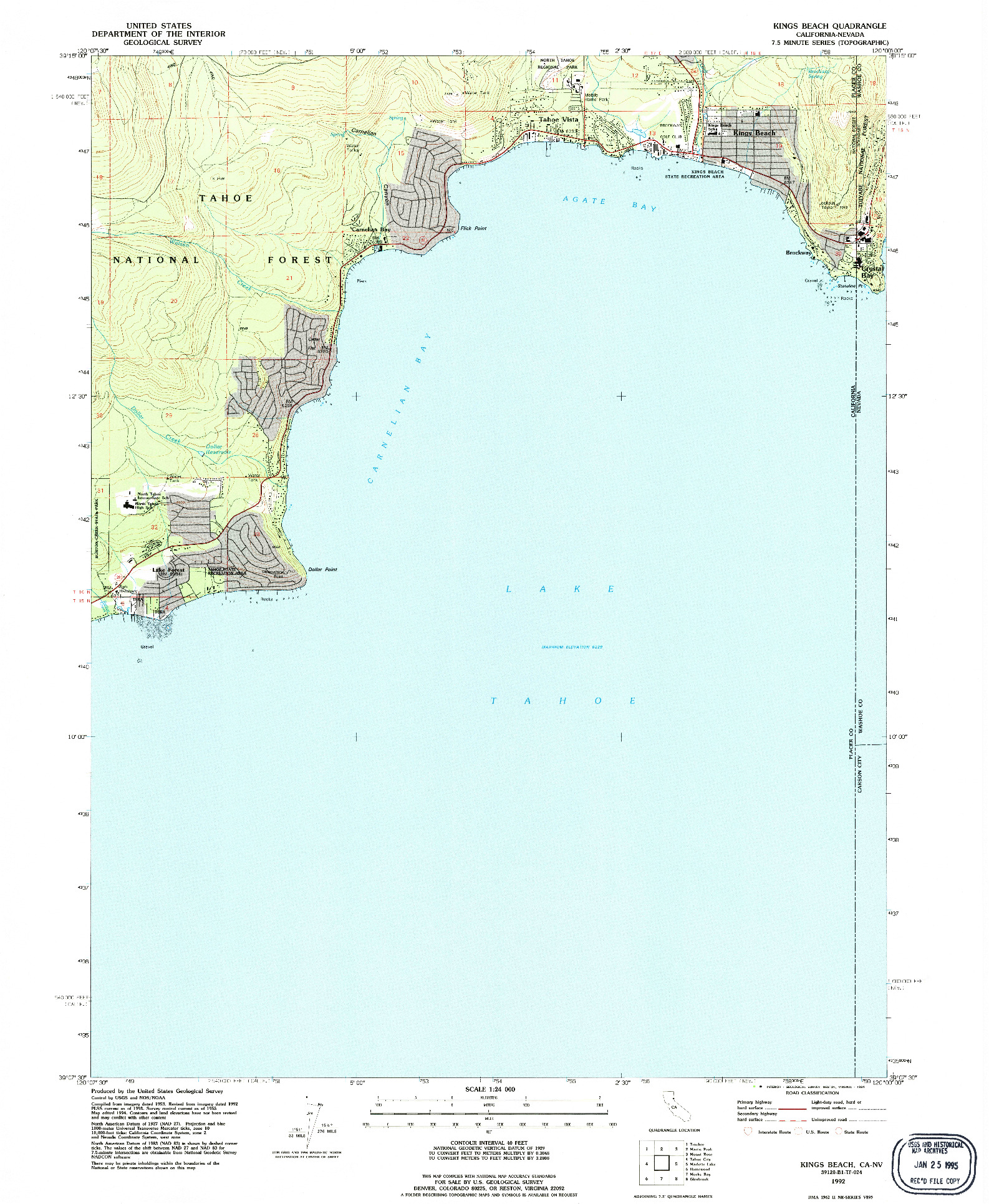 USGS 1:24000-SCALE QUADRANGLE FOR KINGS BEACH, CA 1992