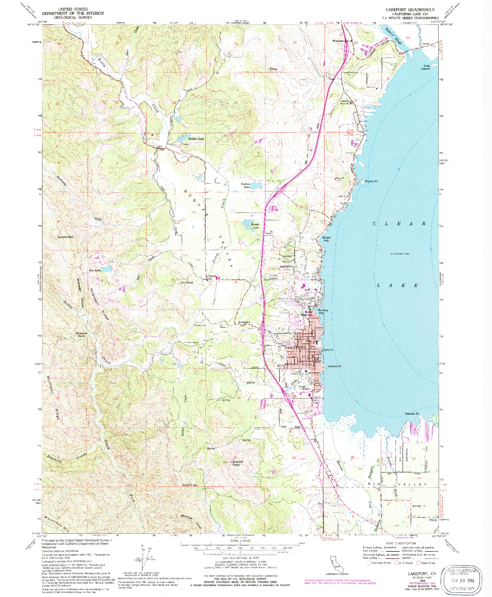 USGS 1:24000-SCALE QUADRANGLE FOR LAKEPORT, CA 1958