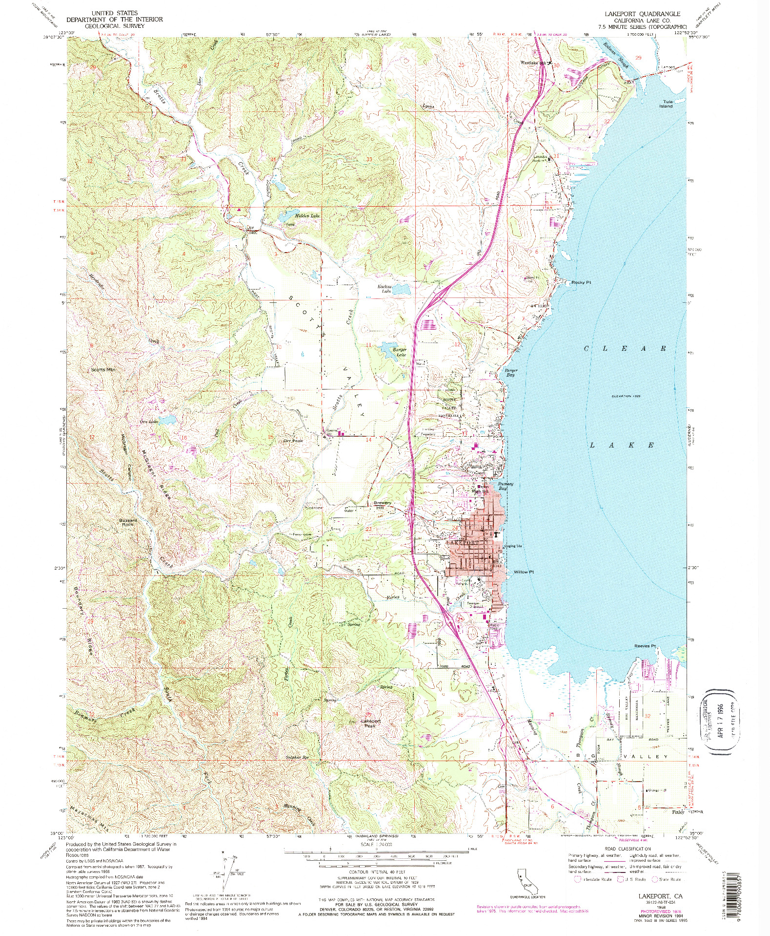 USGS 1:24000-SCALE QUADRANGLE FOR LAKEPORT, CA 1958