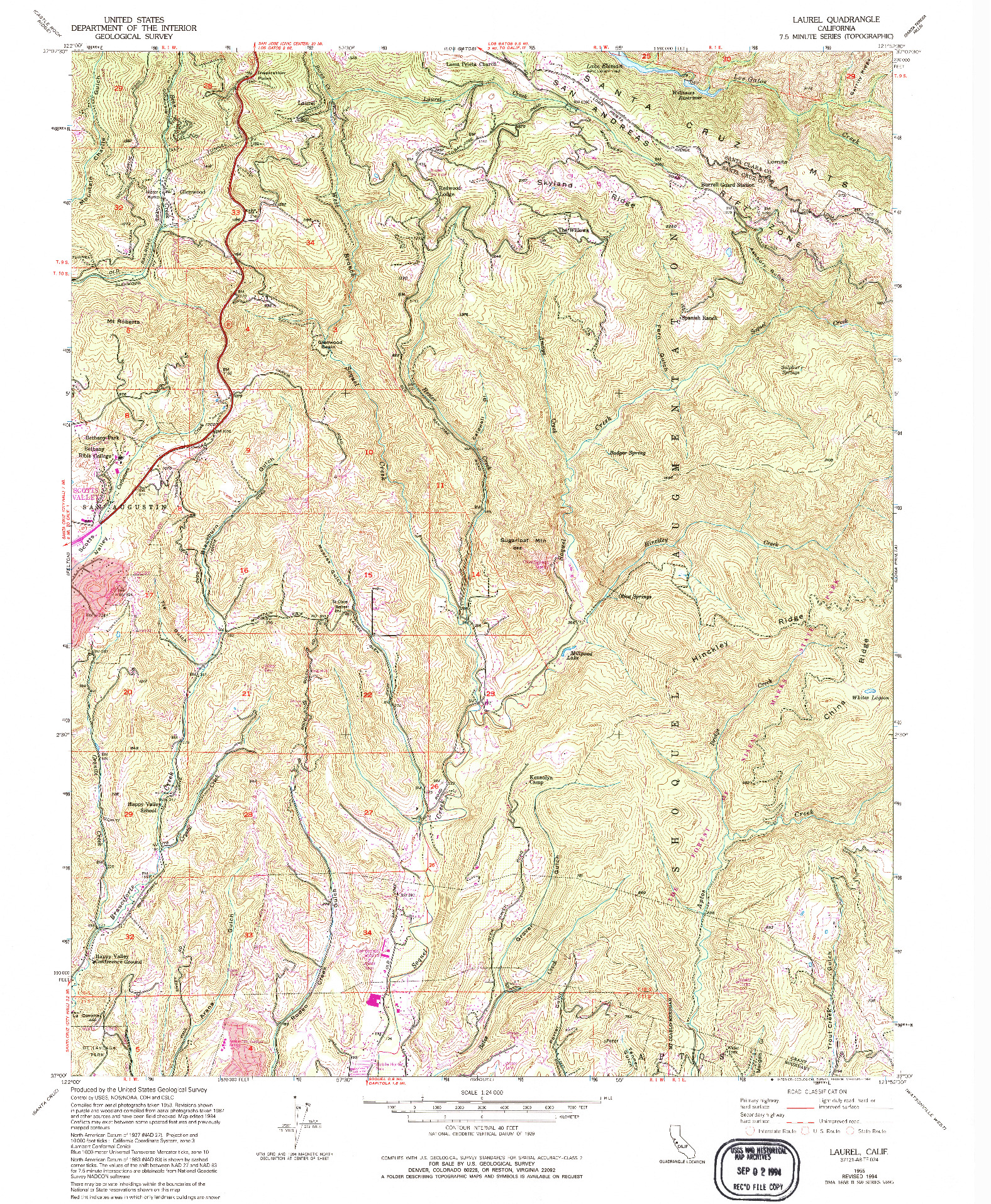 USGS 1:24000-SCALE QUADRANGLE FOR LAUREL, CA 1955