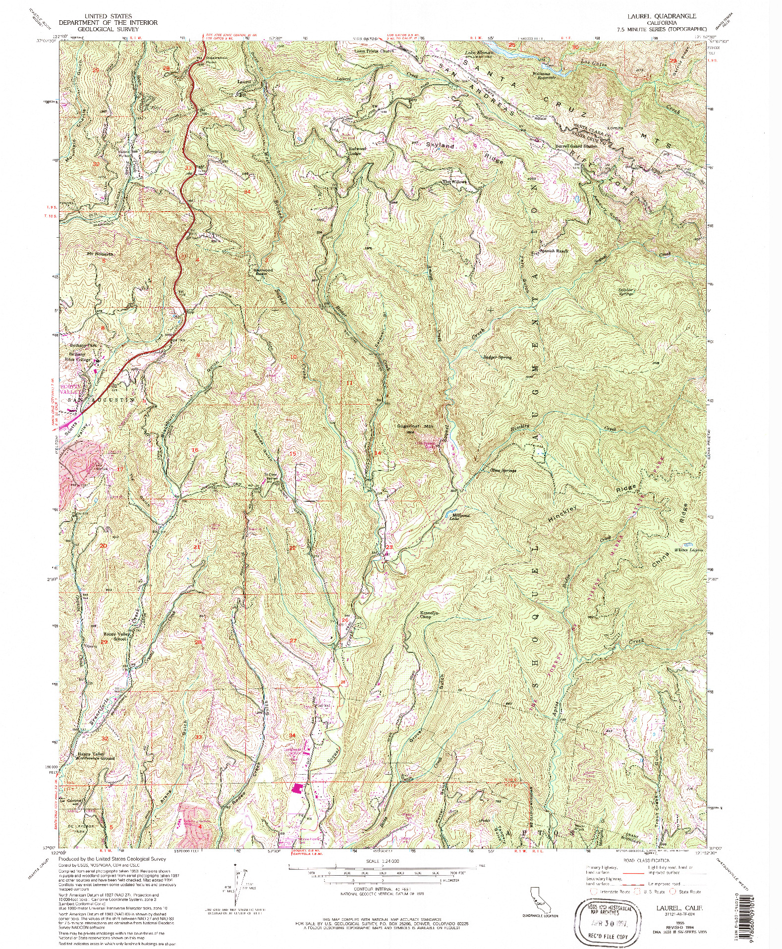 USGS 1:24000-SCALE QUADRANGLE FOR LAUREL, CA 1955