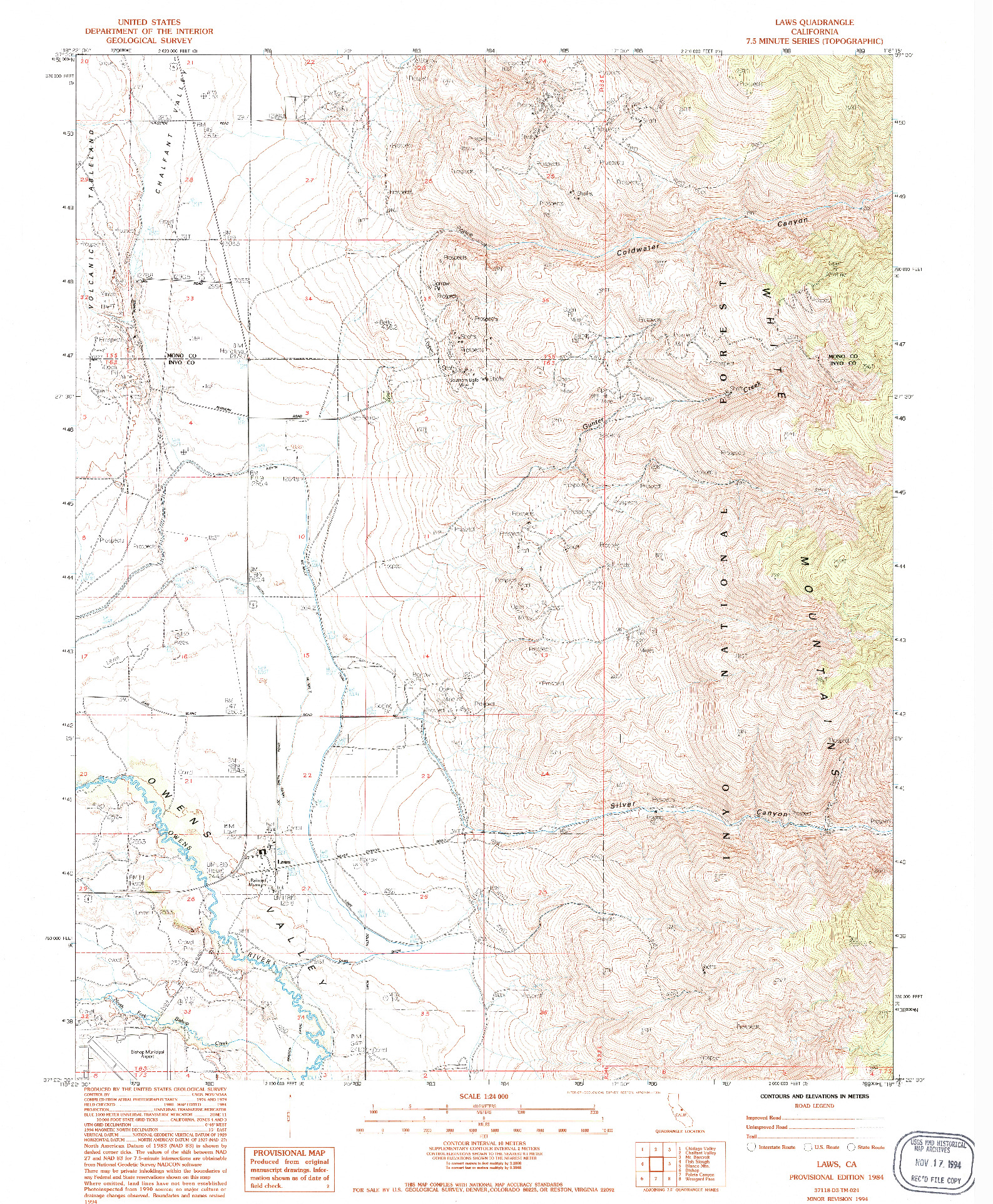 USGS 1:24000-SCALE QUADRANGLE FOR LAWS, CA 1984