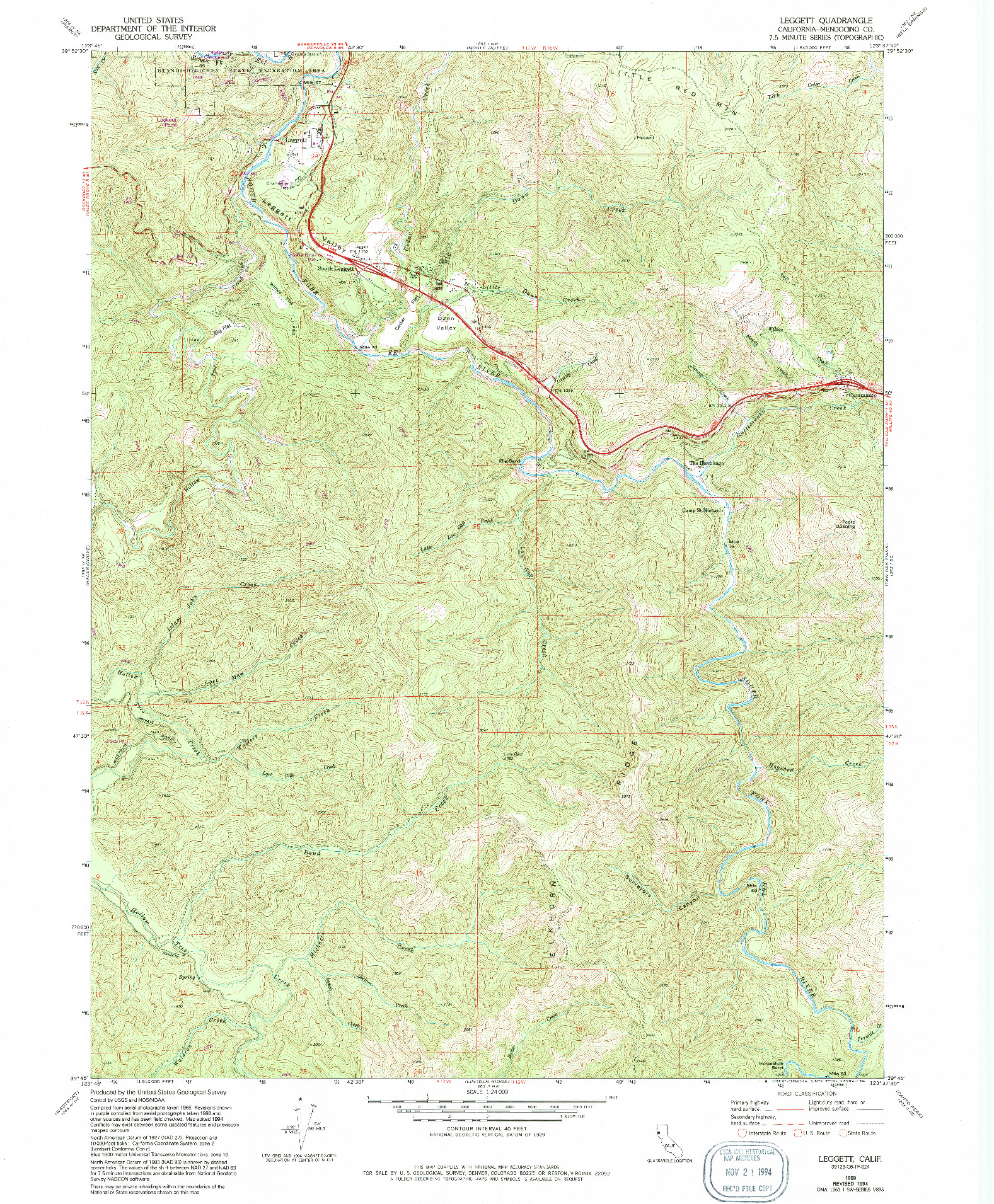 USGS 1:24000-SCALE QUADRANGLE FOR LEGGETT, CA 1969