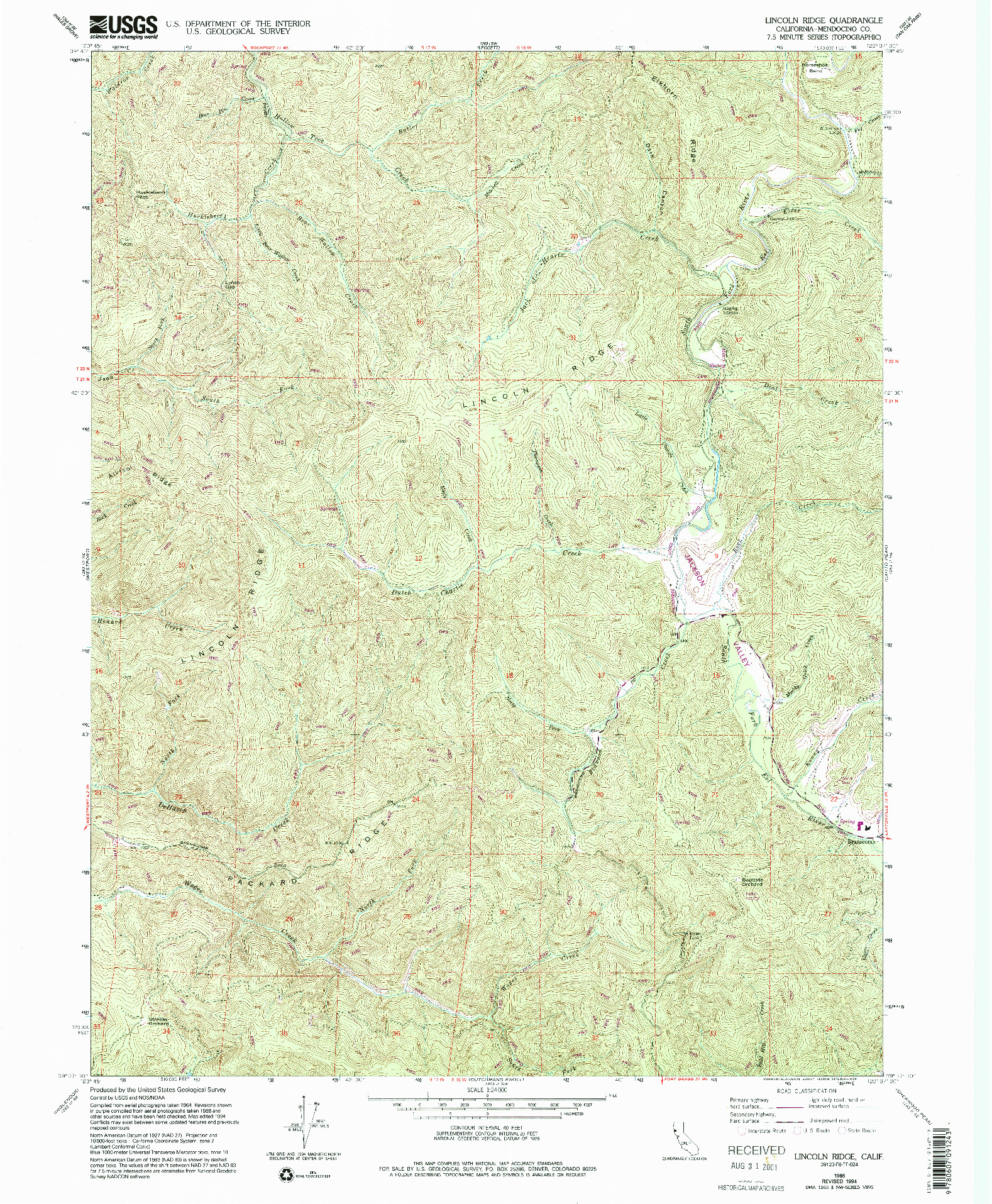 USGS 1:24000-SCALE QUADRANGLE FOR LINCOLN RIDGE, CA 1966