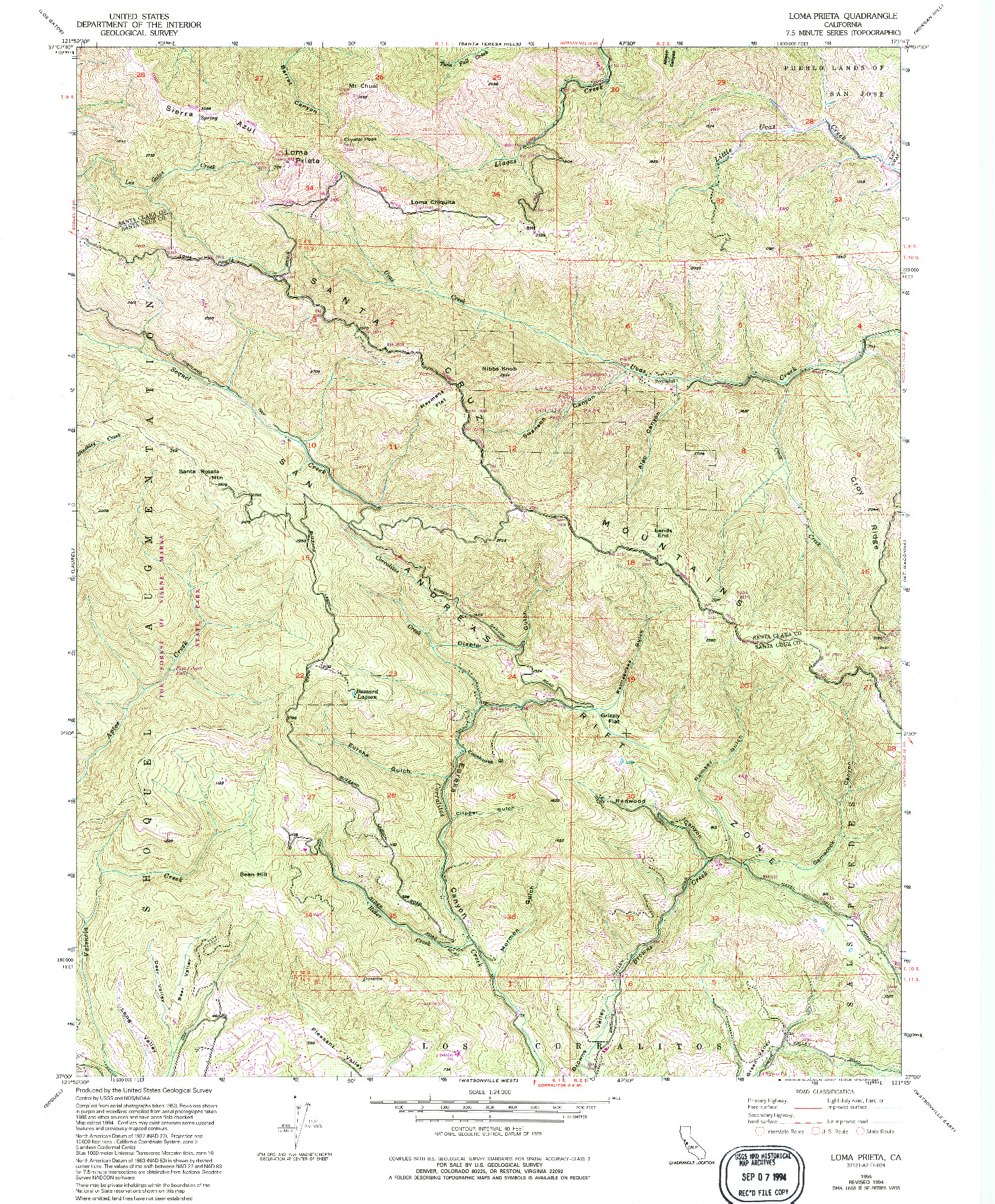 USGS 1:24000-SCALE QUADRANGLE FOR LOMA PRIETA, CA 1955