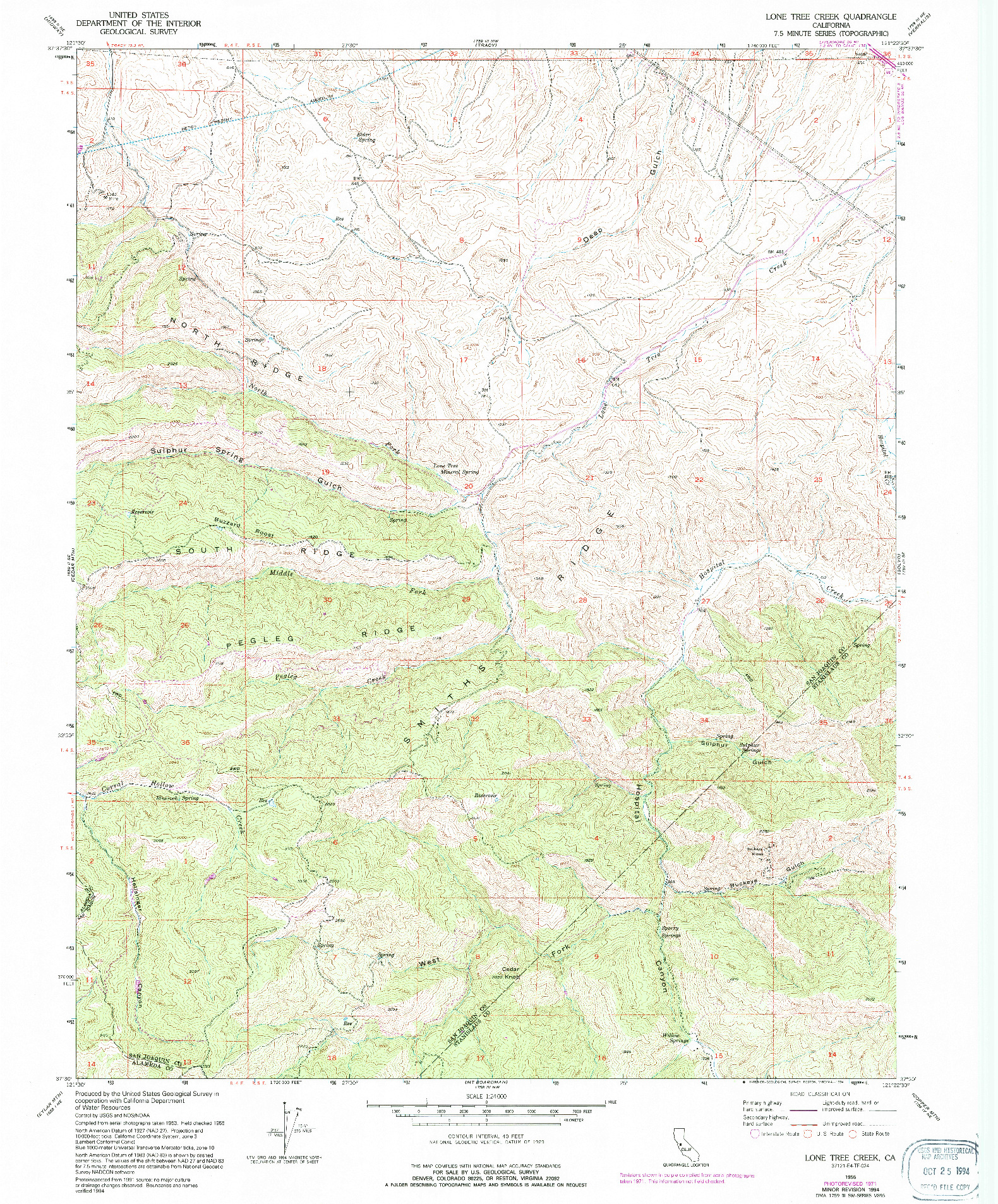 USGS 1:24000-SCALE QUADRANGLE FOR LONE TREE CREEK, CA 1955