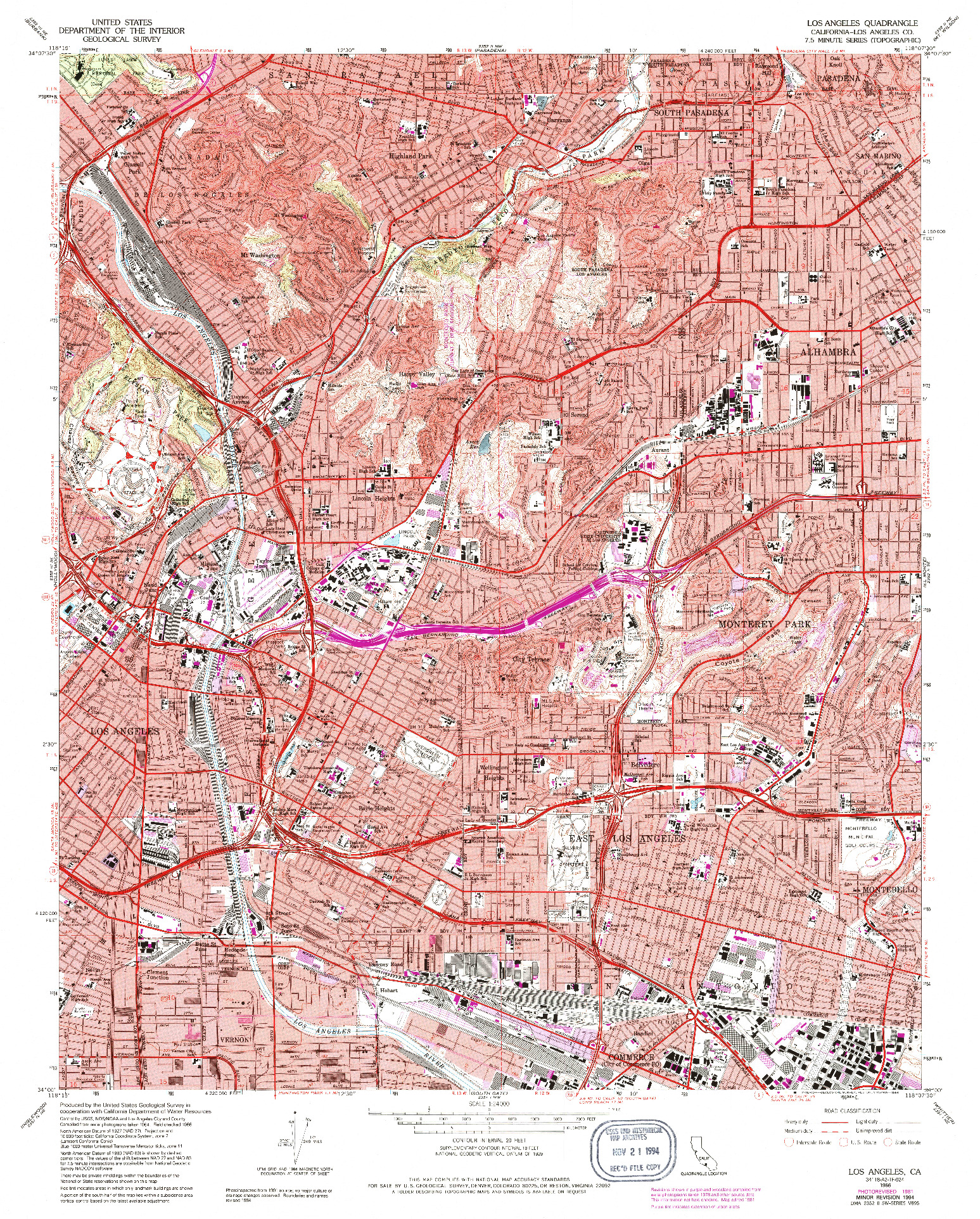 USGS 1:24000-SCALE QUADRANGLE FOR LOS ANGELES, CA 1966
