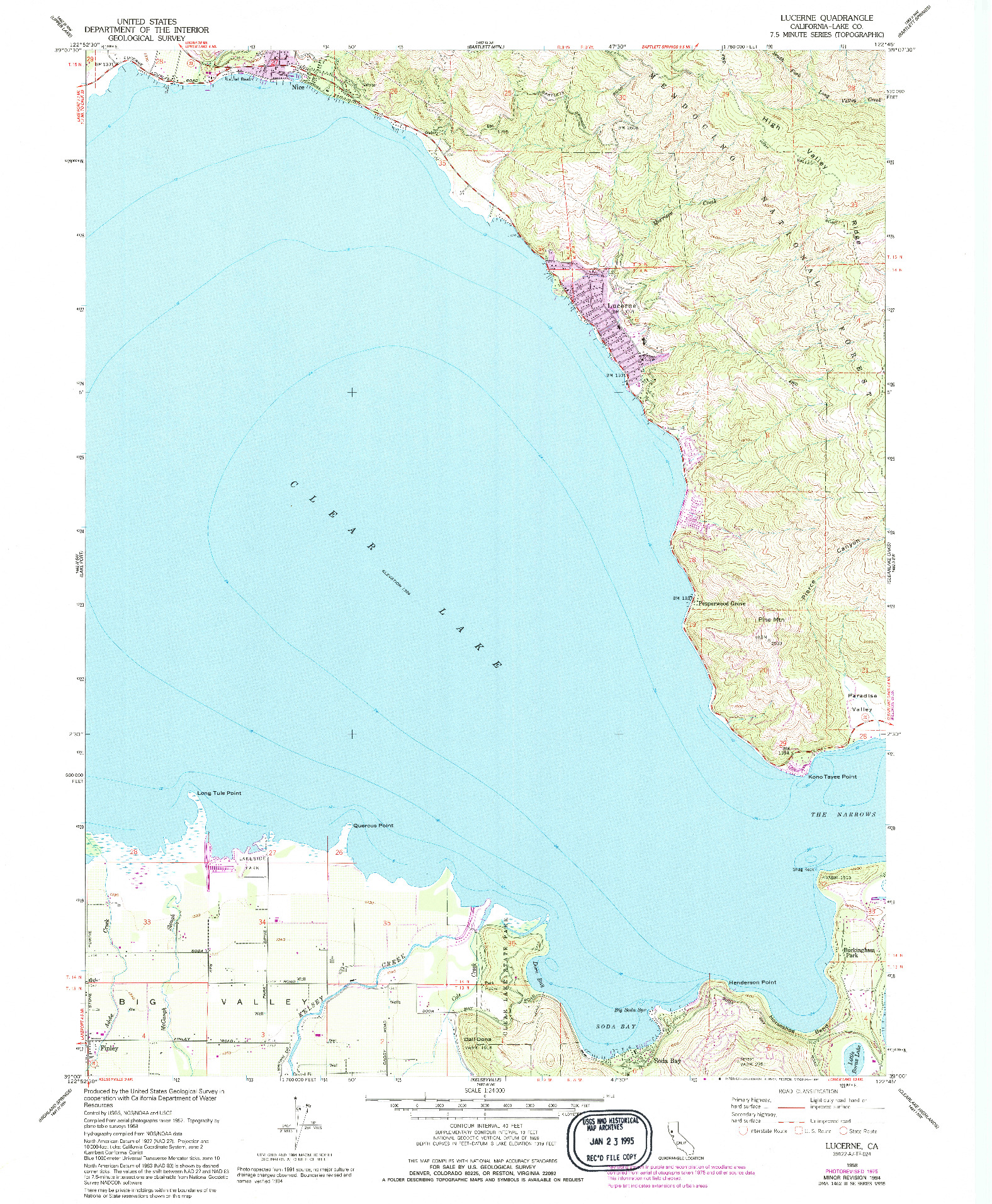 USGS 1:24000-SCALE QUADRANGLE FOR LUCERNE, CA 1958