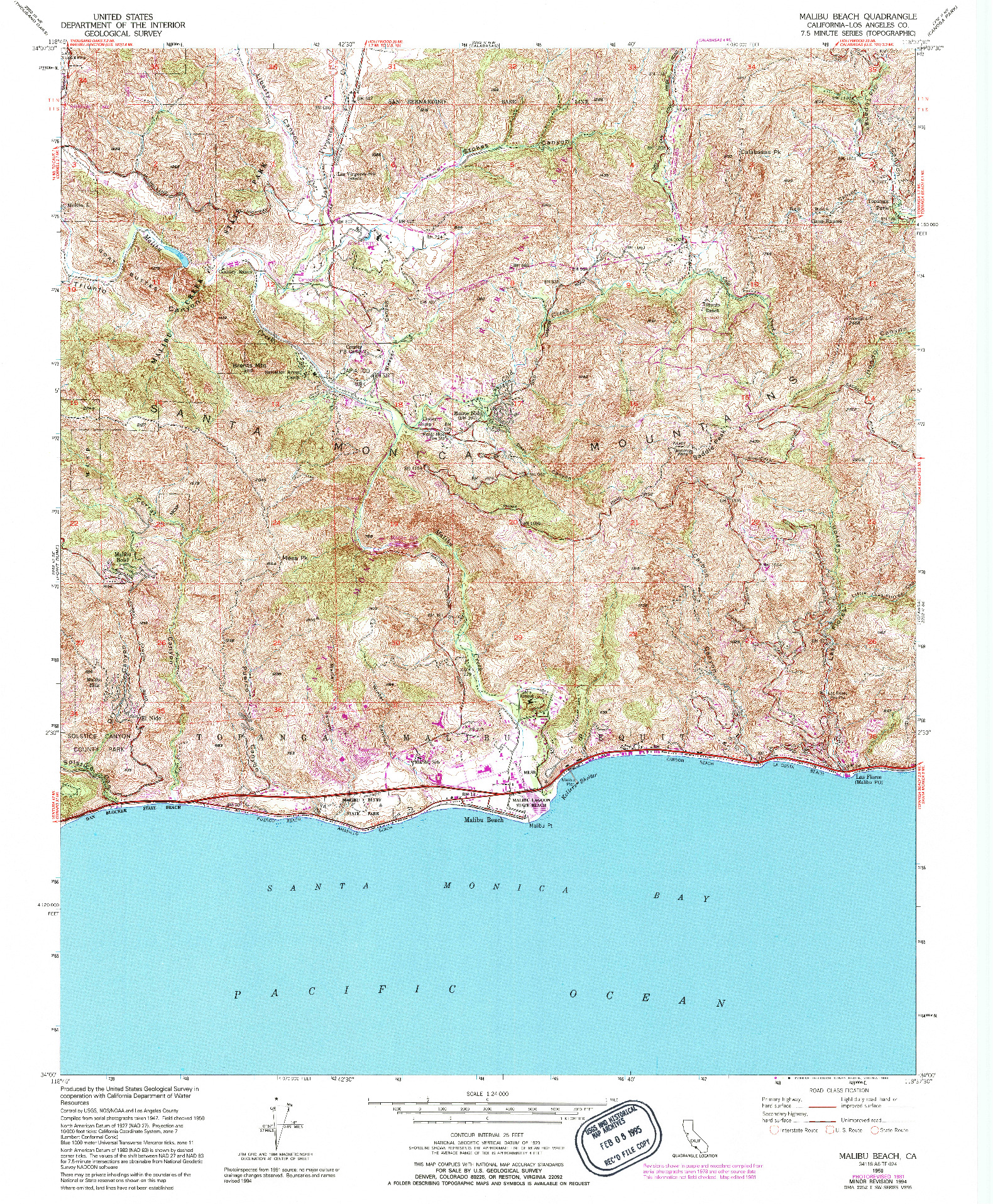 USGS 1:24000-SCALE QUADRANGLE FOR MALIBU BEACH, CA 1950