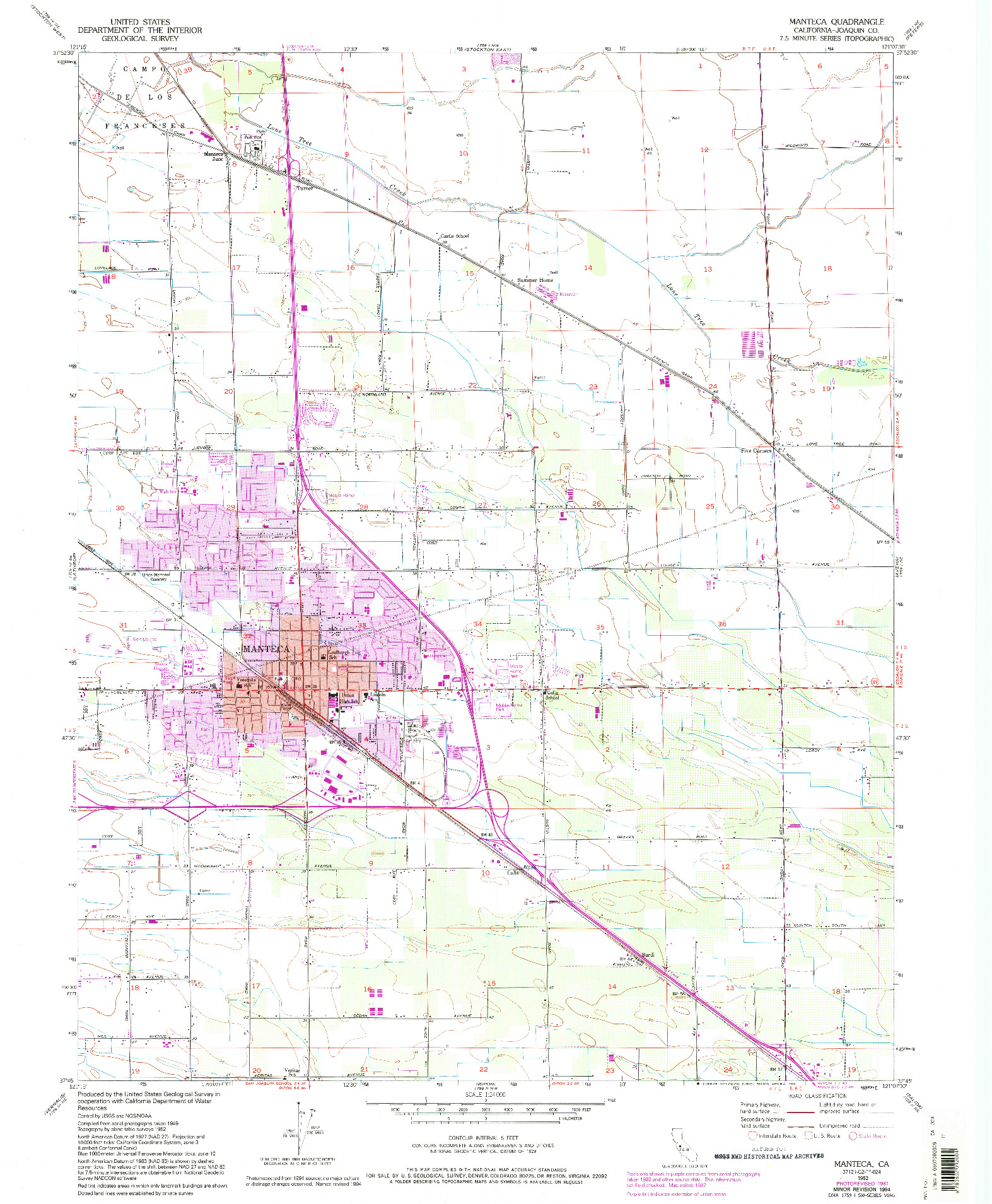 USGS 1:24000-SCALE QUADRANGLE FOR MANTECA, CA 1952