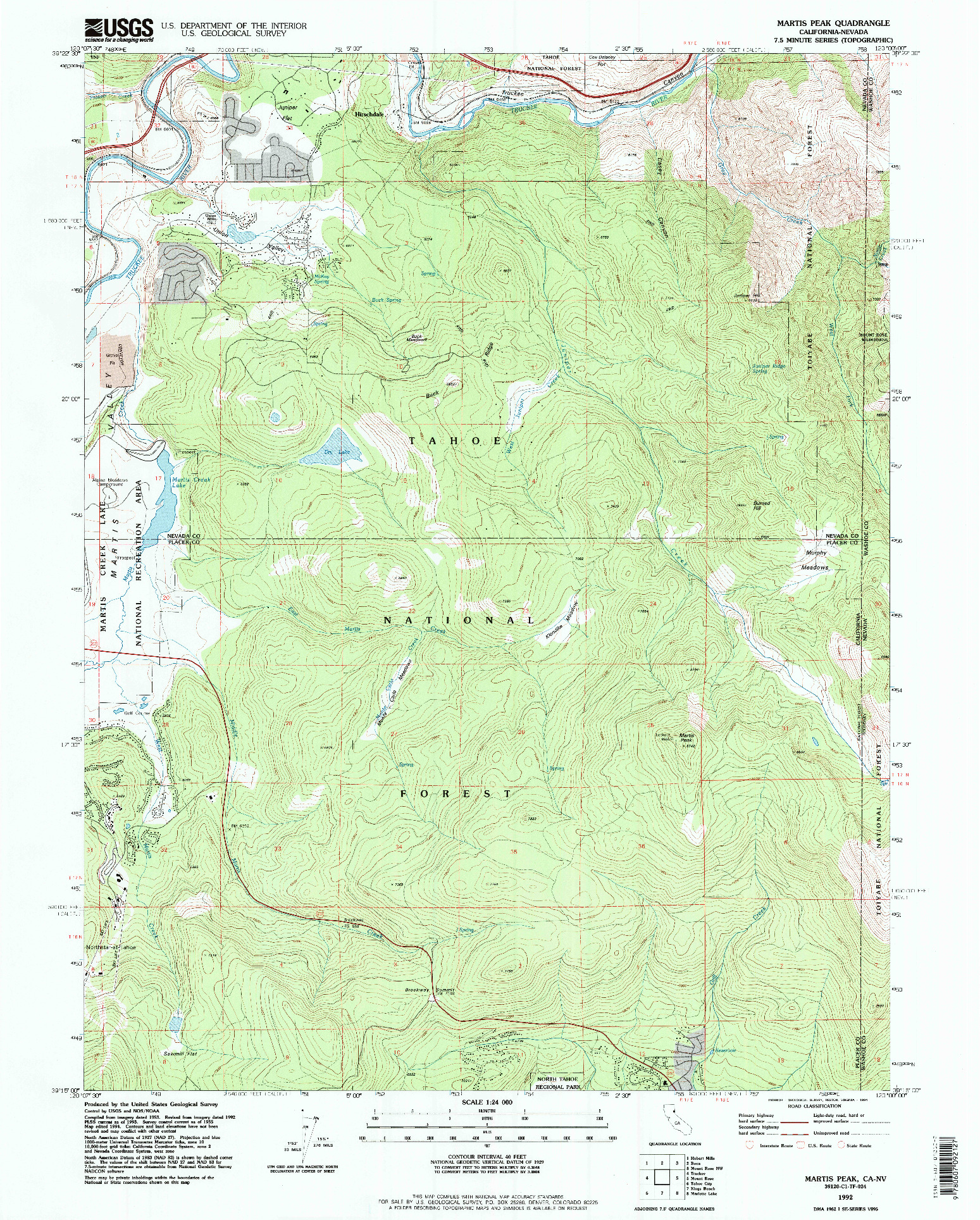 USGS 1:24000-SCALE QUADRANGLE FOR MARTIS PEAK, CA 1992