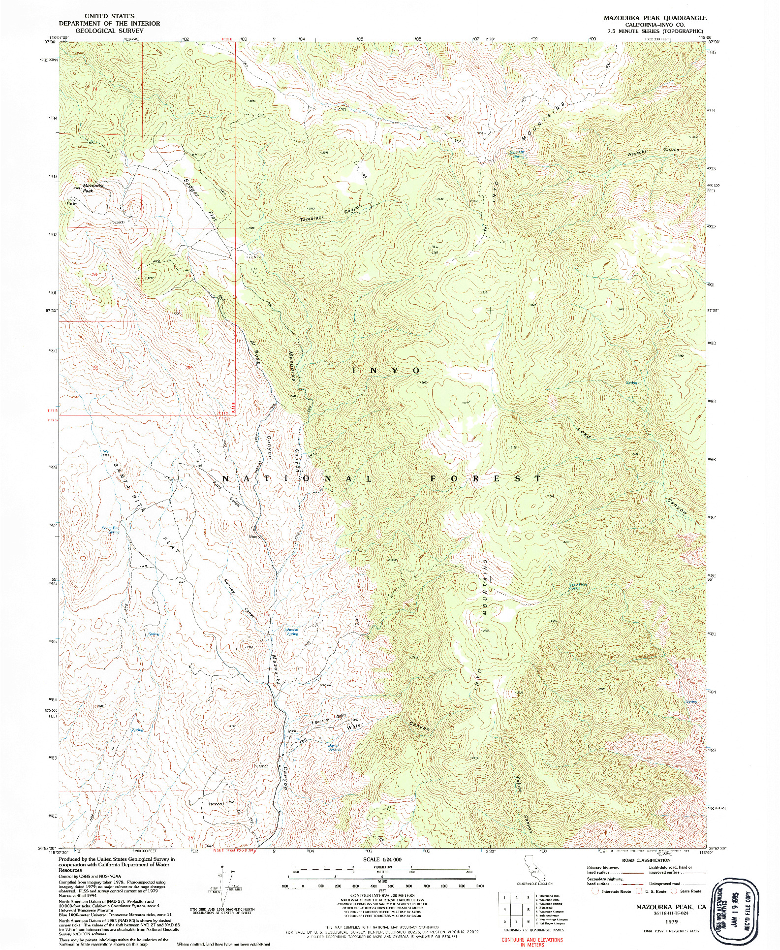 USGS 1:24000-SCALE QUADRANGLE FOR MAZOURKA PEAK, CA 1979