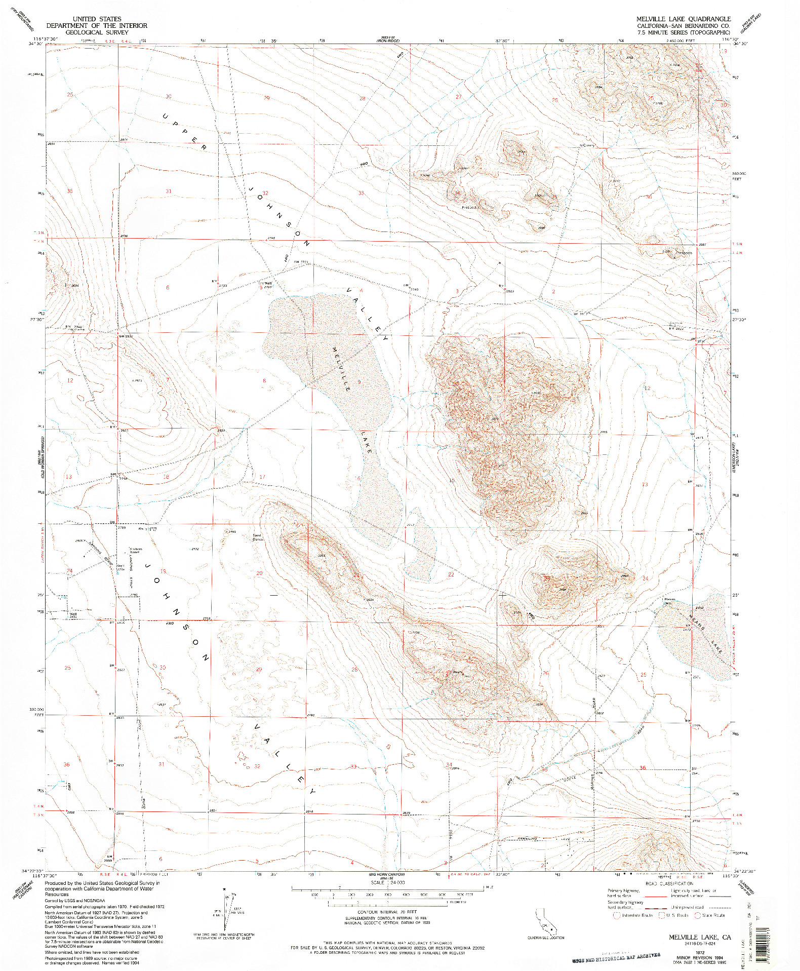 USGS 1:24000-SCALE QUADRANGLE FOR MELVILLE LAKE, CA 1972