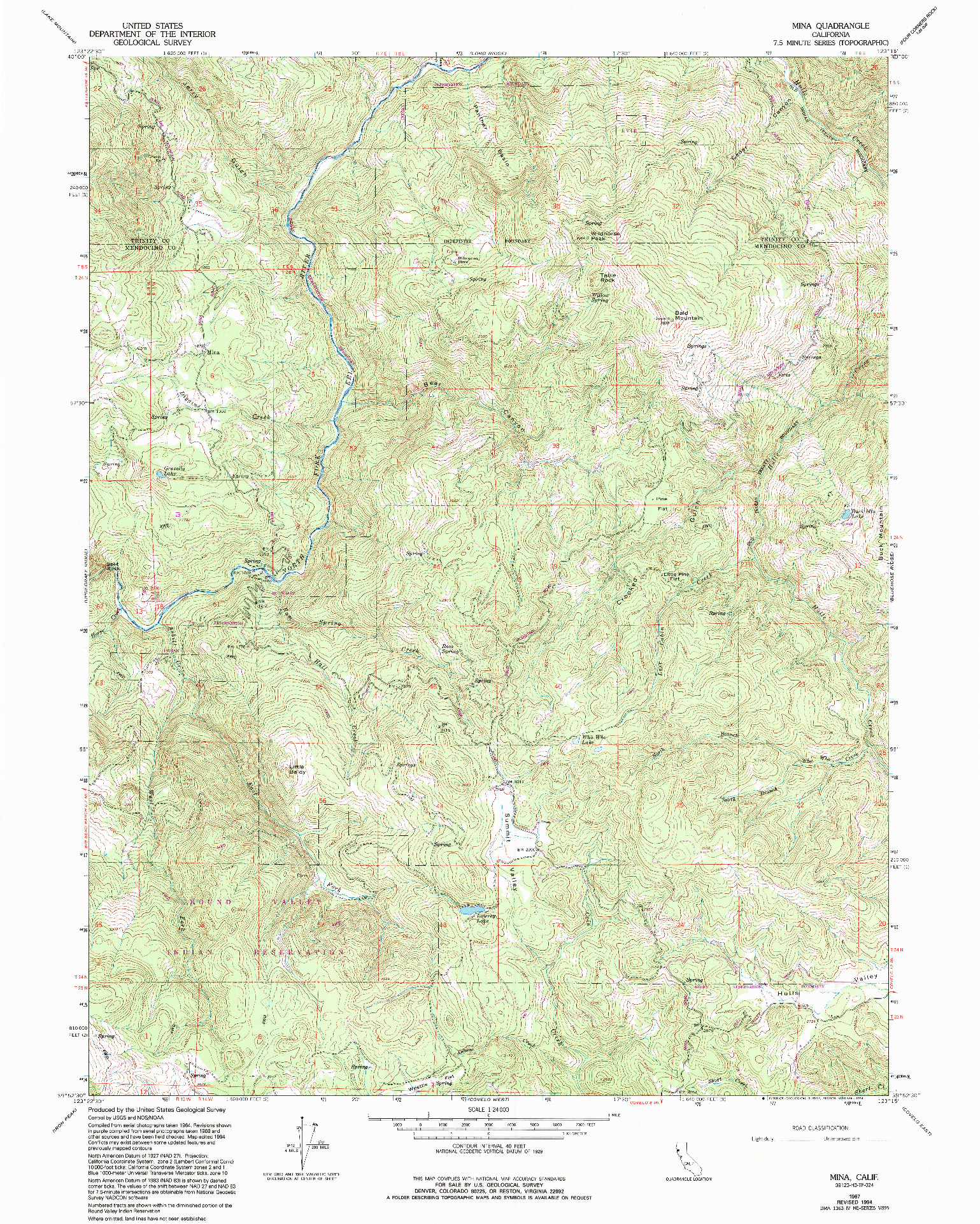 USGS 1:24000-SCALE QUADRANGLE FOR MINA, CA 1967