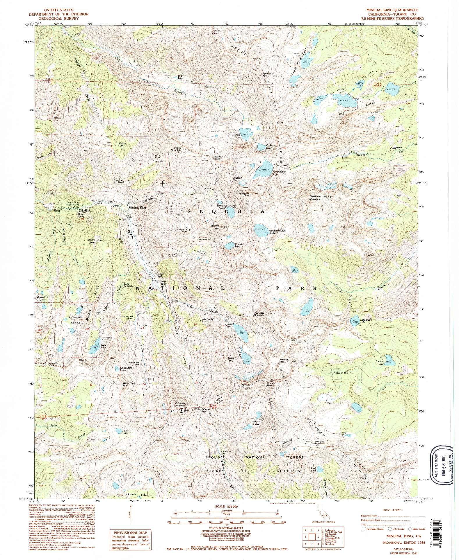 USGS 1:24000-SCALE QUADRANGLE FOR MINERAL KING, CA 1988