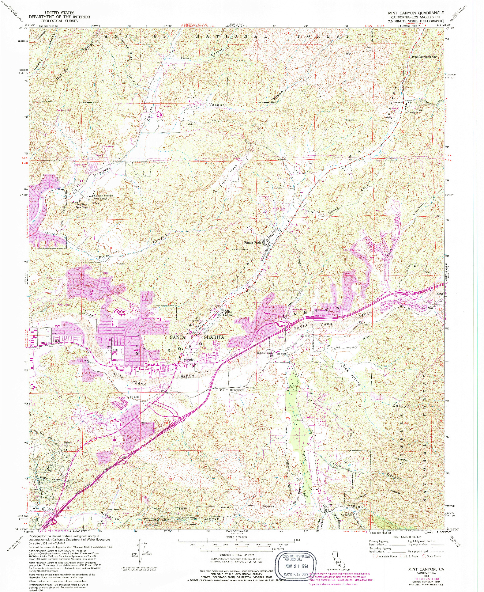 USGS 1:24000-SCALE QUADRANGLE FOR MINT CANYON, CA 1960