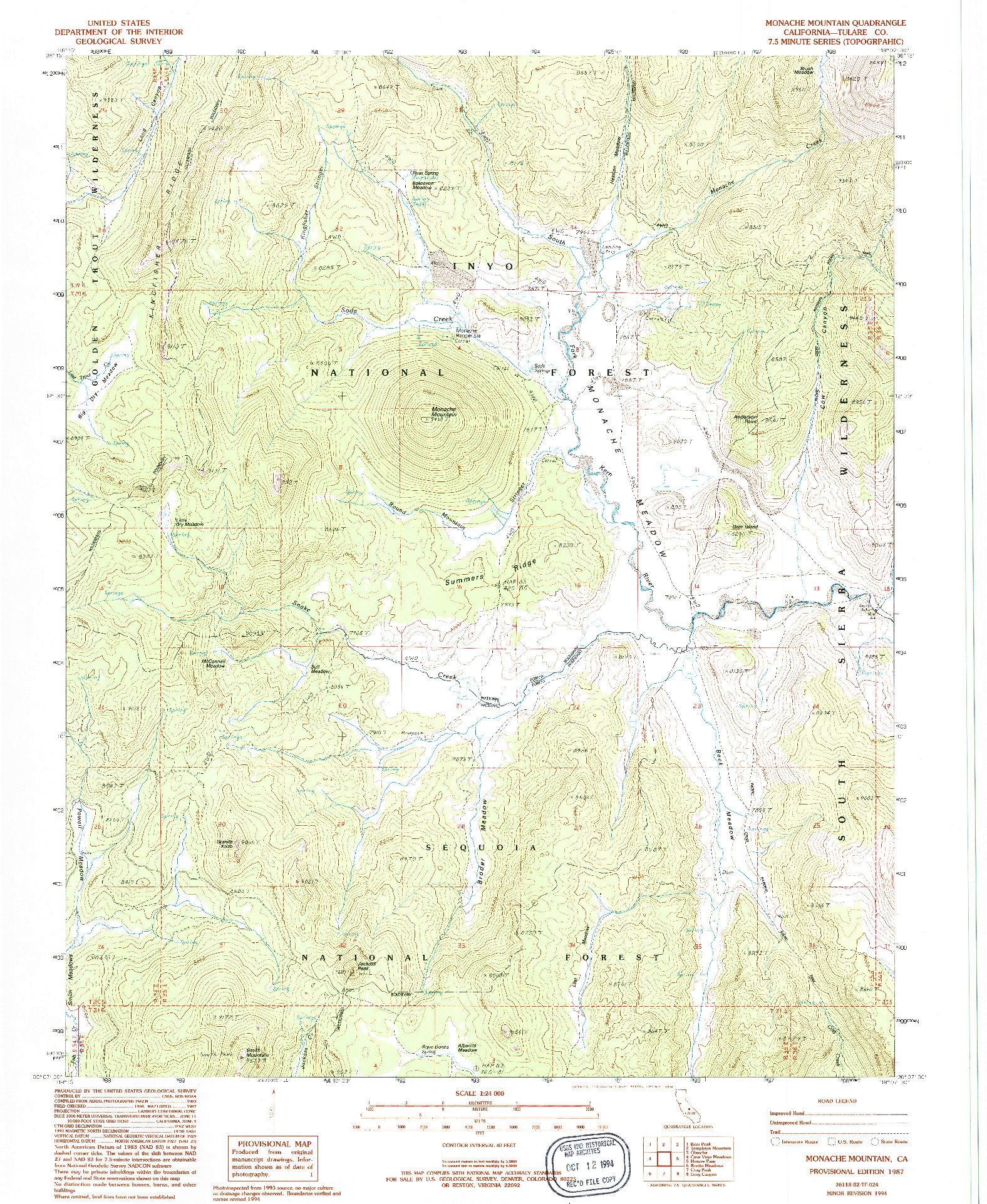 USGS 1:24000-SCALE QUADRANGLE FOR MONACHE MOUNTAIN, CA 1987