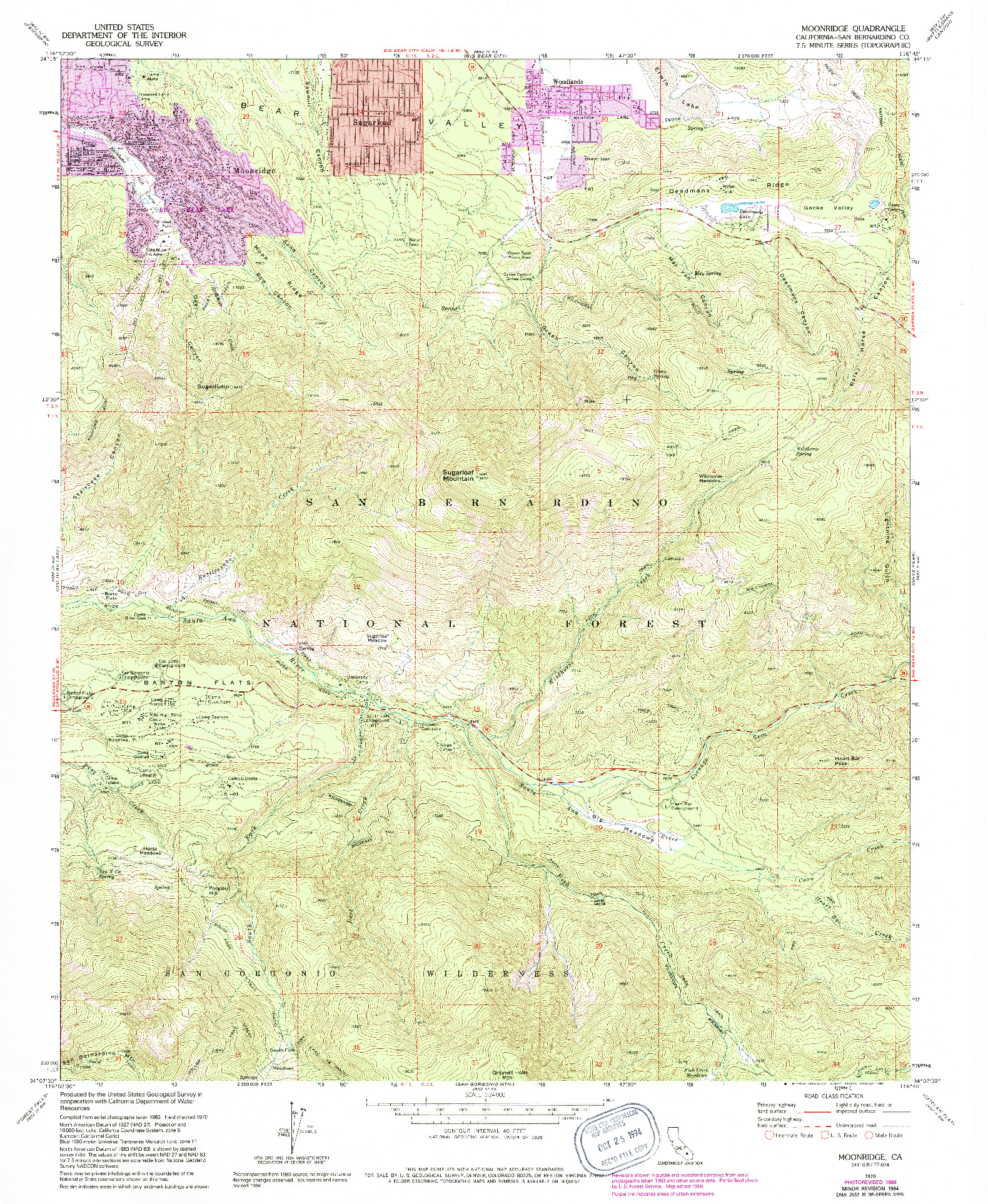 USGS 1:24000-SCALE QUADRANGLE FOR MOONRIDGE, CA 1959