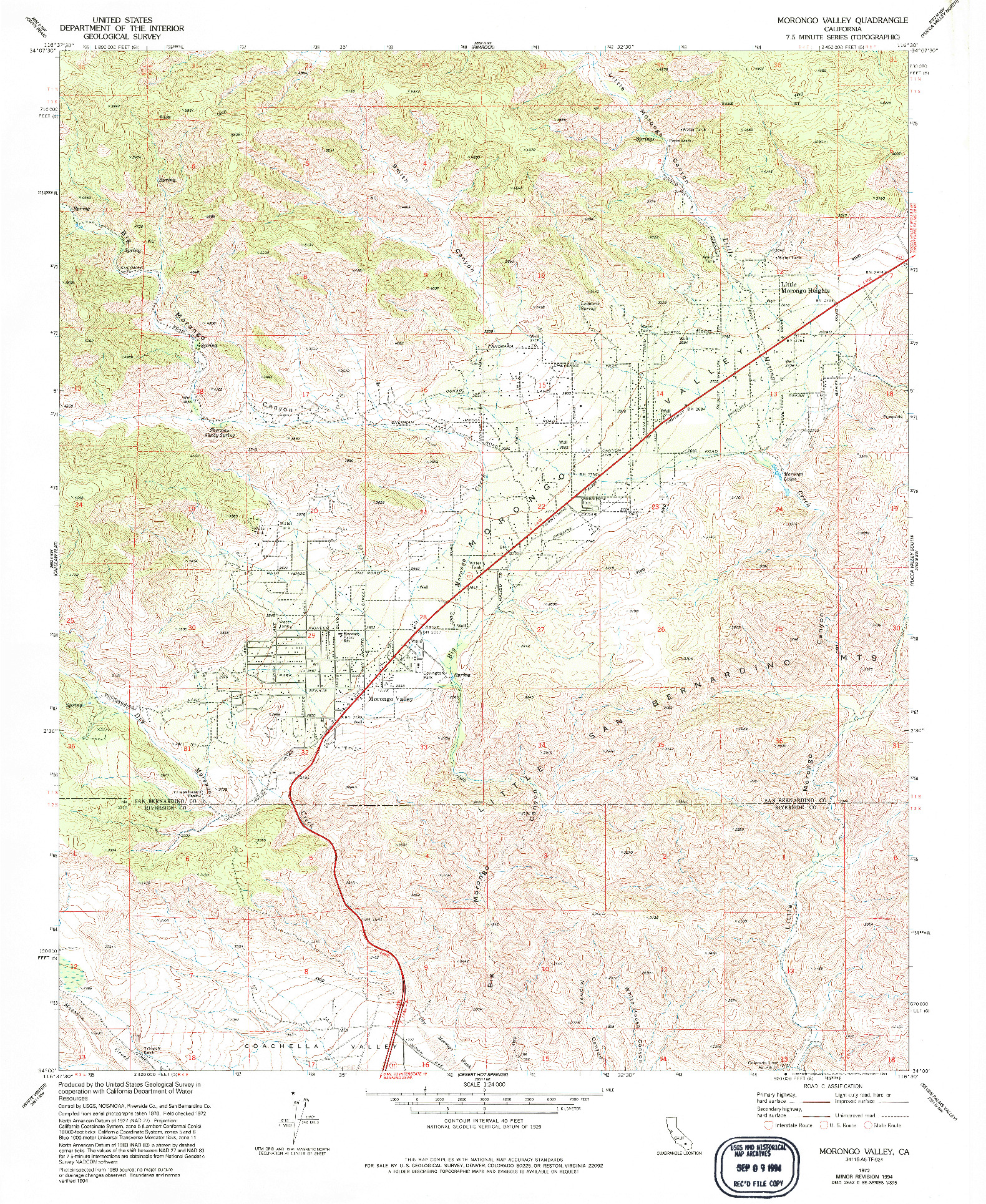 USGS 1:24000-SCALE QUADRANGLE FOR MORONGO VALLEY, CA 1972