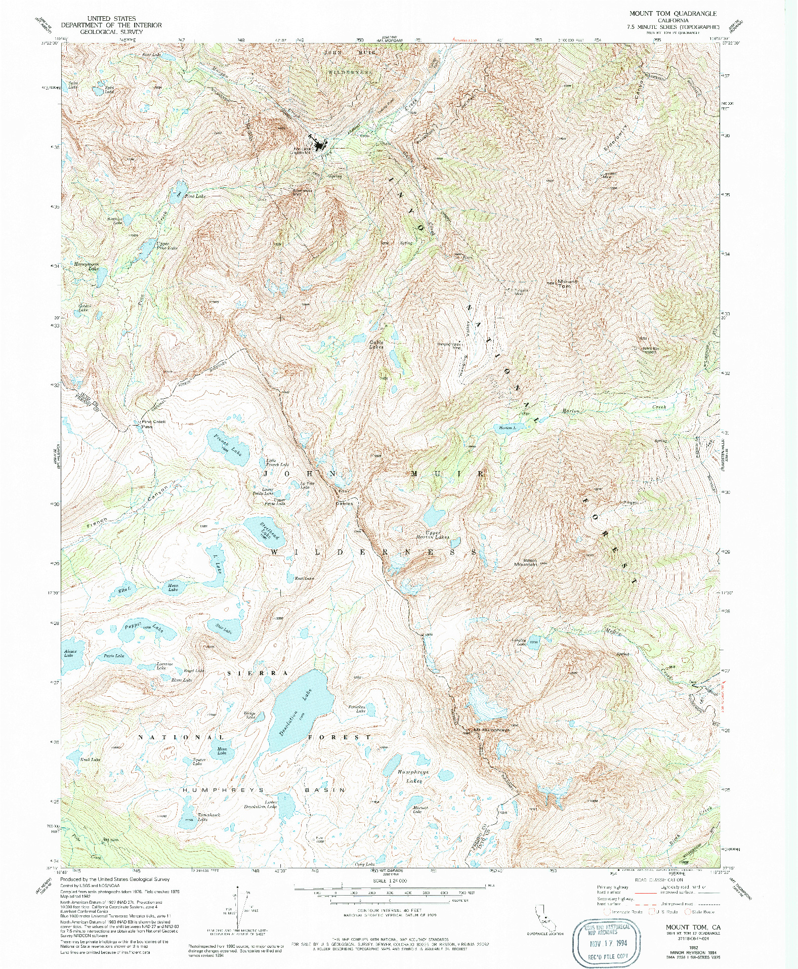 USGS 1:24000-SCALE QUADRANGLE FOR MOUNT TOM, CA 1982