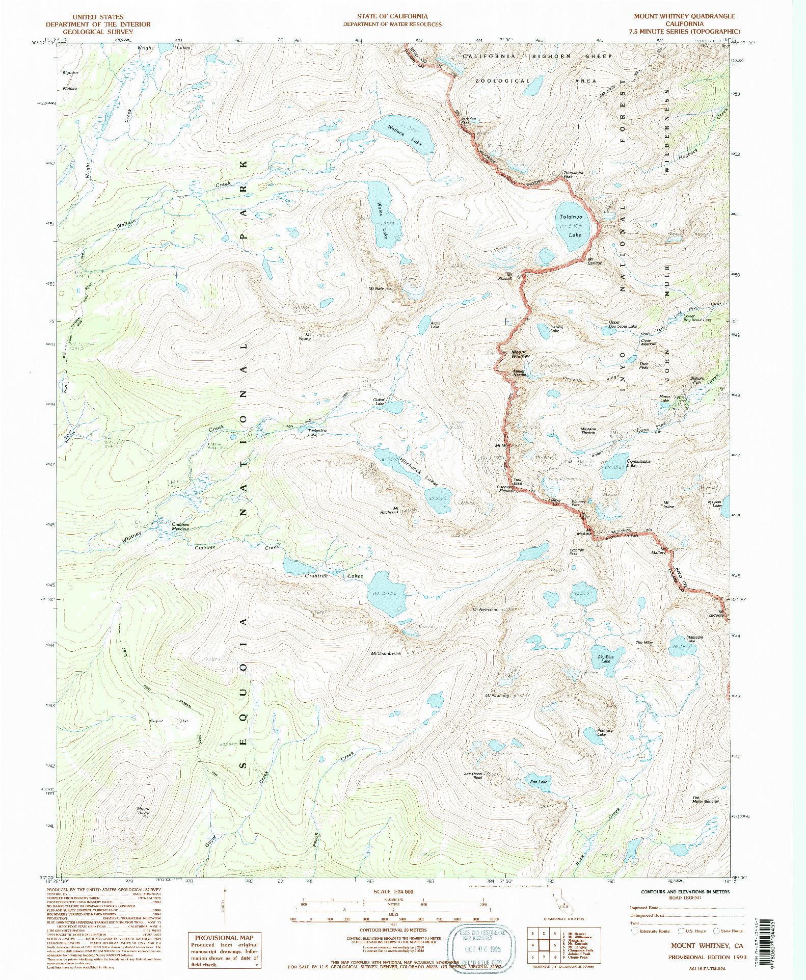 USGS 1:24000-SCALE QUADRANGLE FOR MOUNT WHITNEY, CA 1993