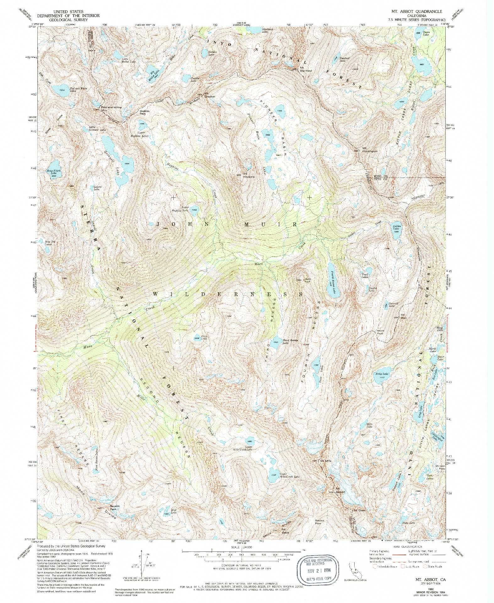 USGS 1:24000-SCALE QUADRANGLE FOR MT. ABBOT, CA 1982