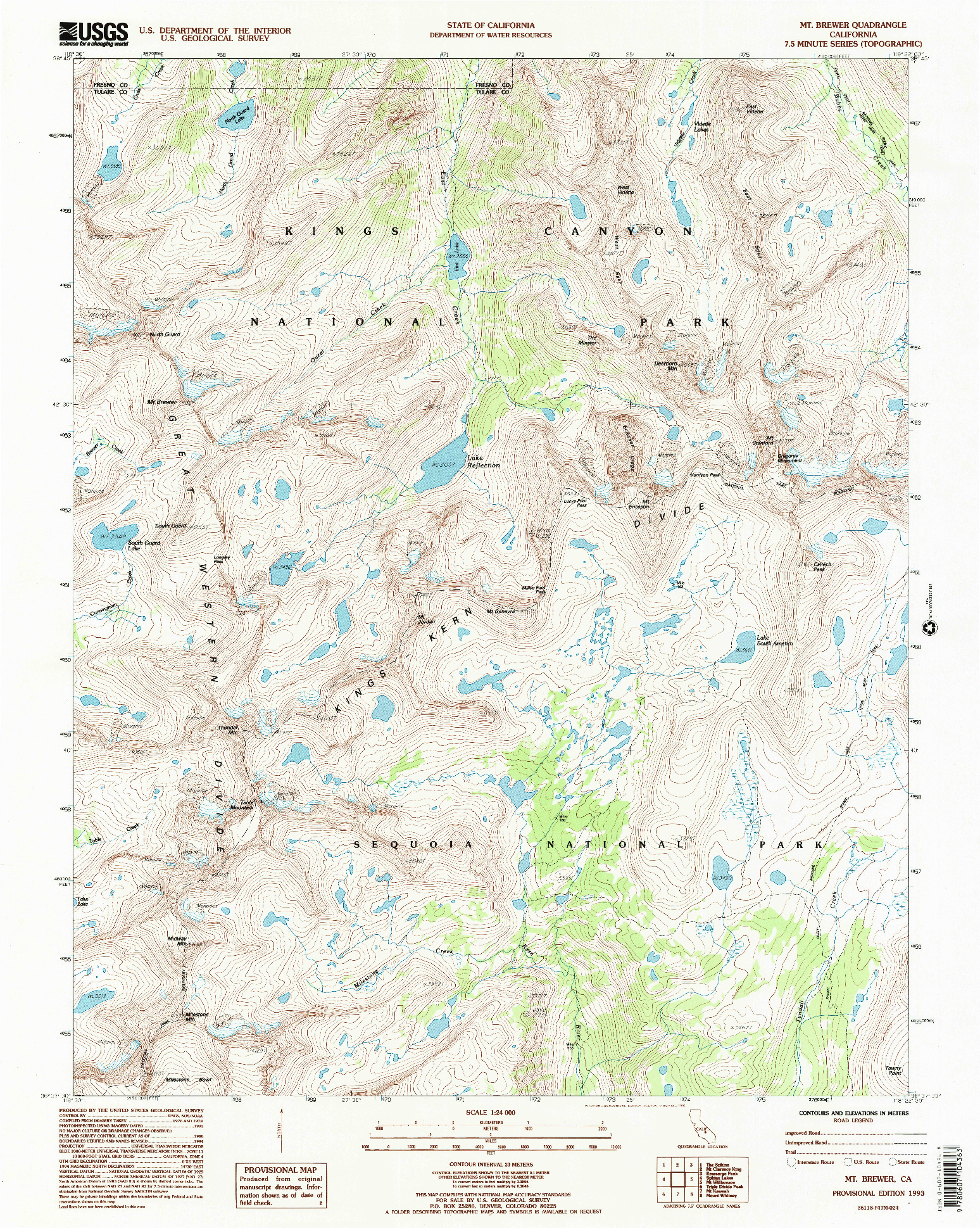 USGS 1:24000-SCALE QUADRANGLE FOR MT. BREWER, CA 1993