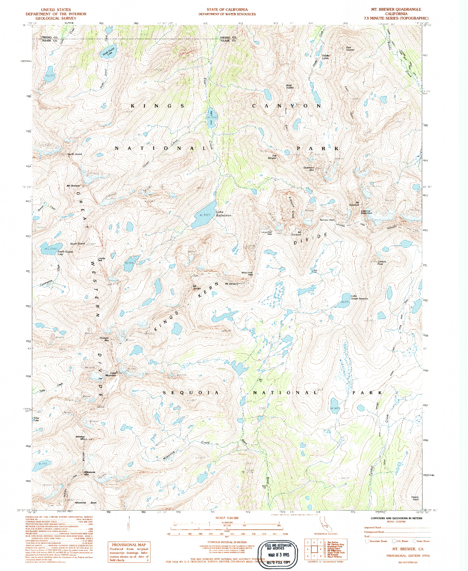 USGS 1:24000-SCALE QUADRANGLE FOR MT. BREWER, CA 1993