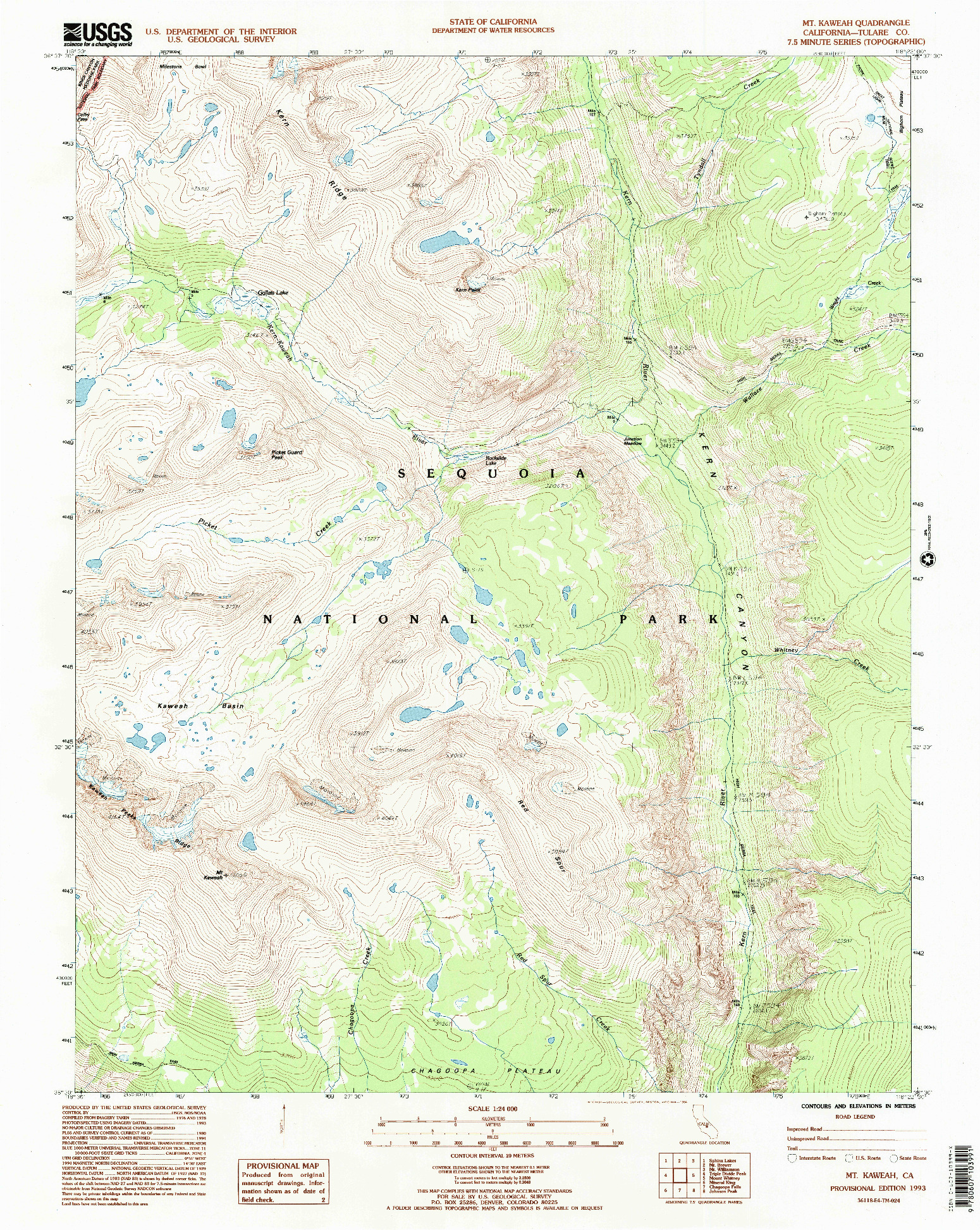 USGS 1:24000-SCALE QUADRANGLE FOR MT. KAWEAH, CA 1993