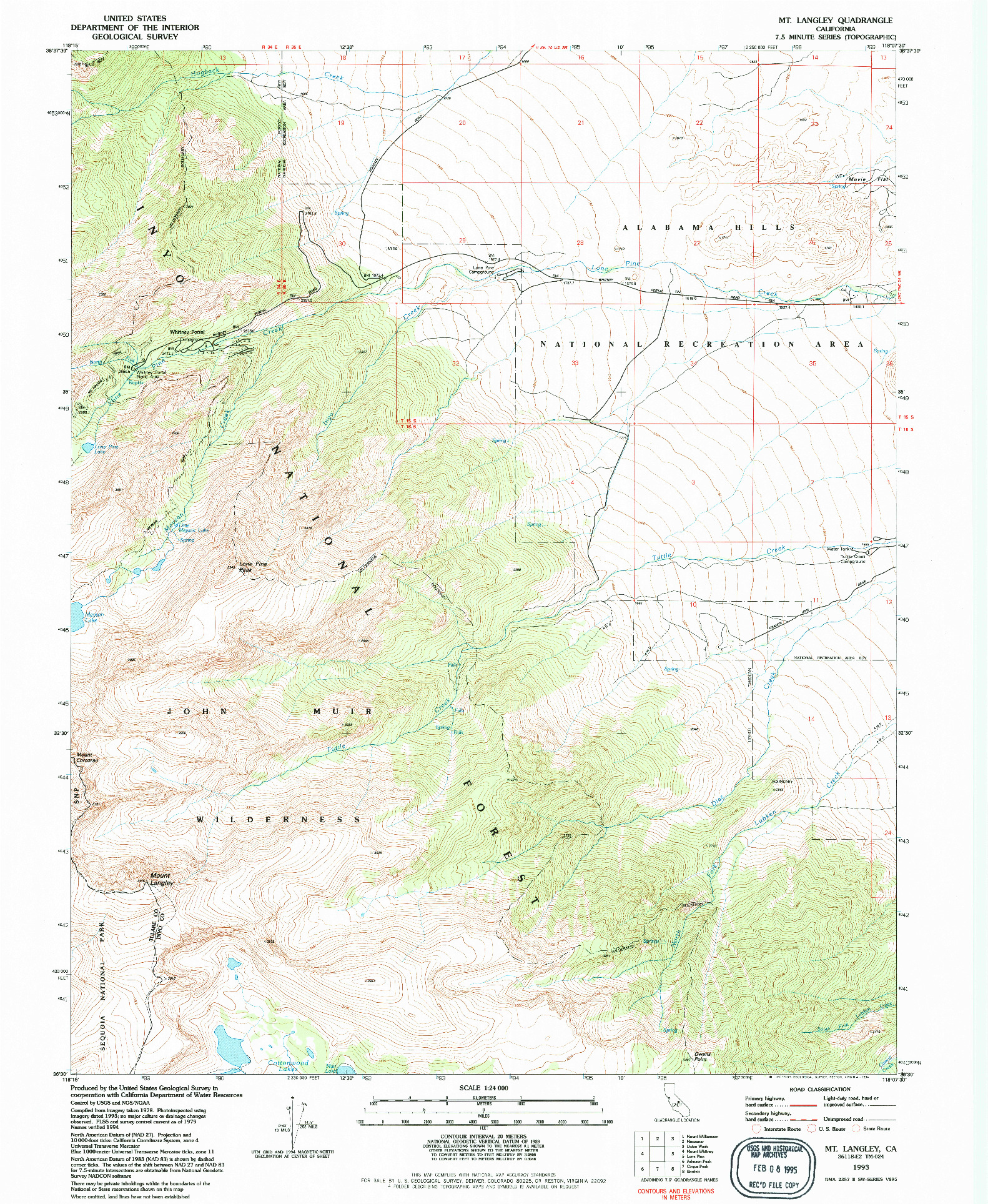 USGS 1:24000-SCALE QUADRANGLE FOR MT. LANGLEY, CA 1993