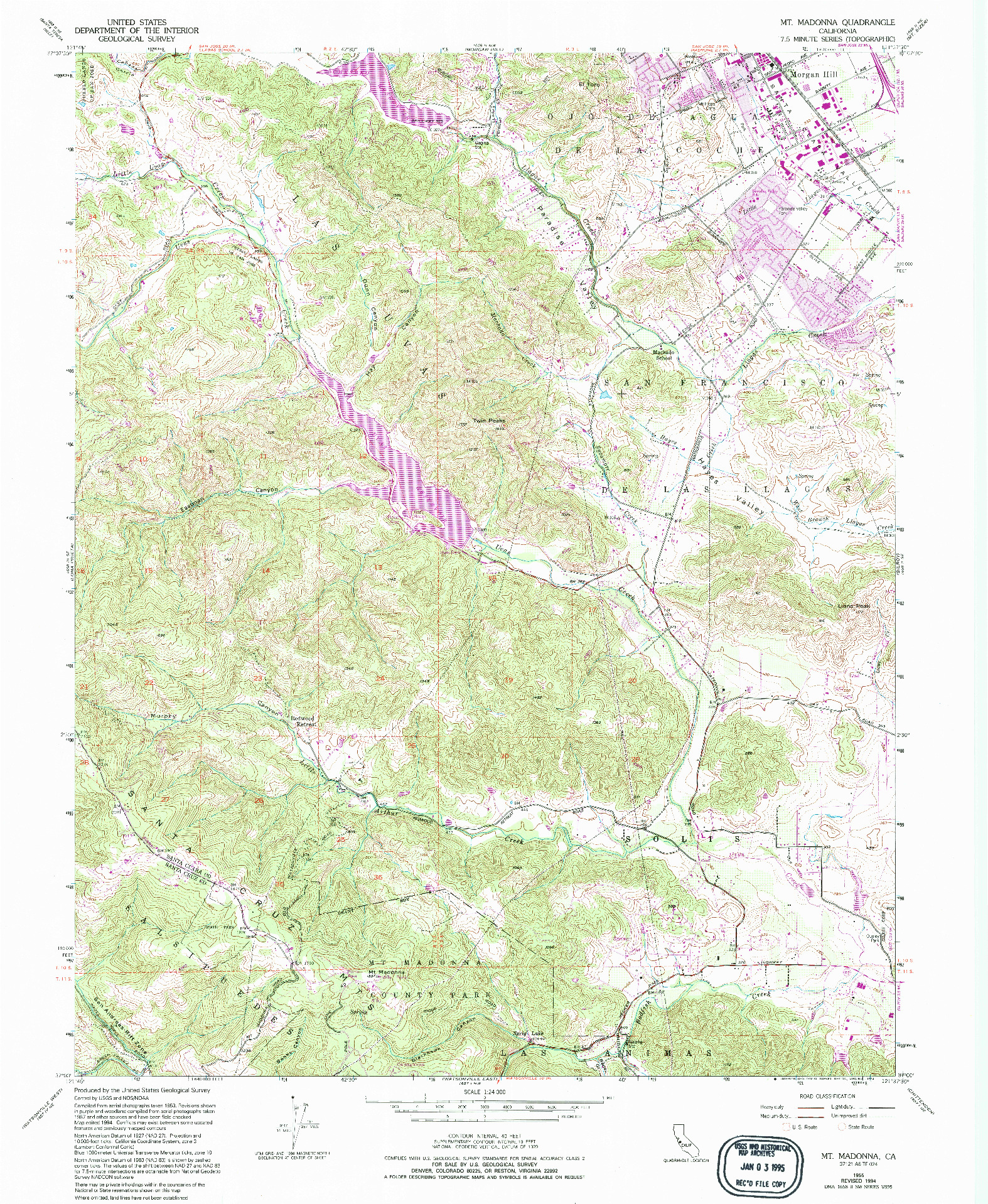 USGS 1:24000-SCALE QUADRANGLE FOR MT. MADONNA, CA 1955