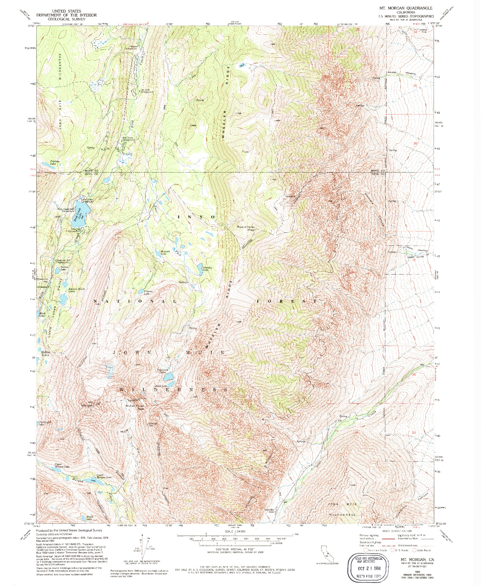 USGS 1:24000-SCALE QUADRANGLE FOR MT. MORGAN, CA 1982