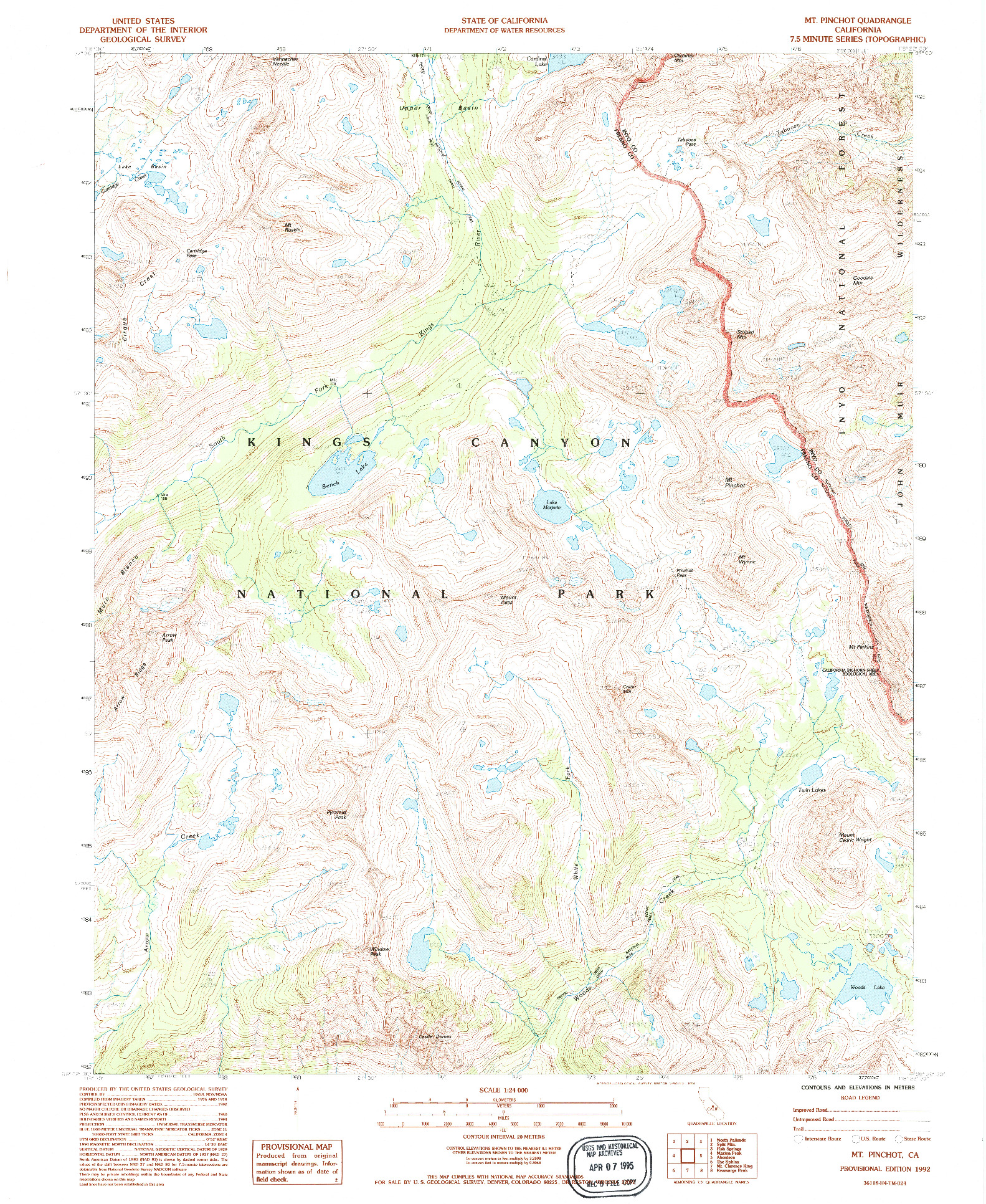 USGS 1:24000-SCALE QUADRANGLE FOR MT. PINCHOT, CA 1992