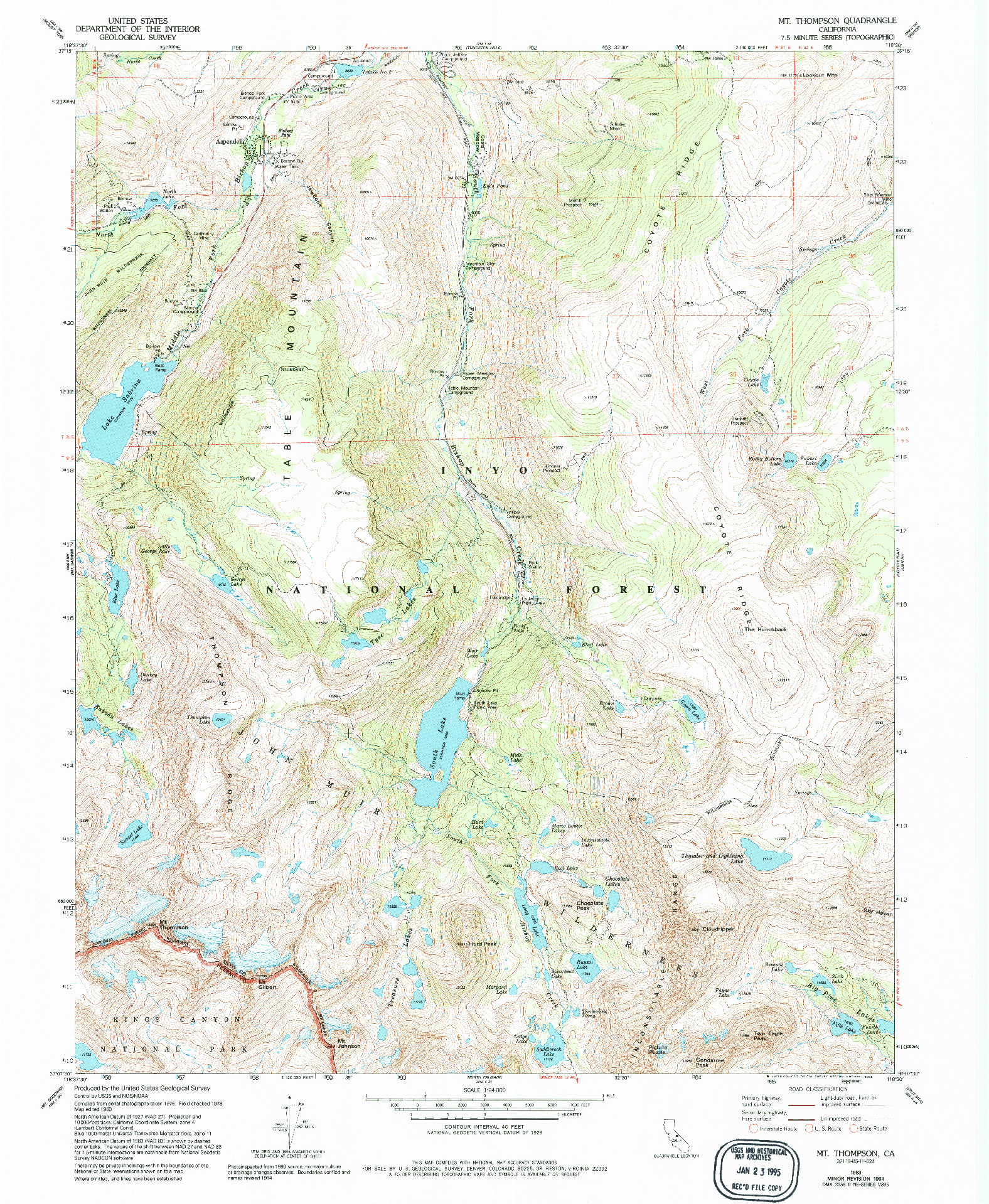 USGS 1:24000-SCALE QUADRANGLE FOR MT. THOMPSON, CA 1983