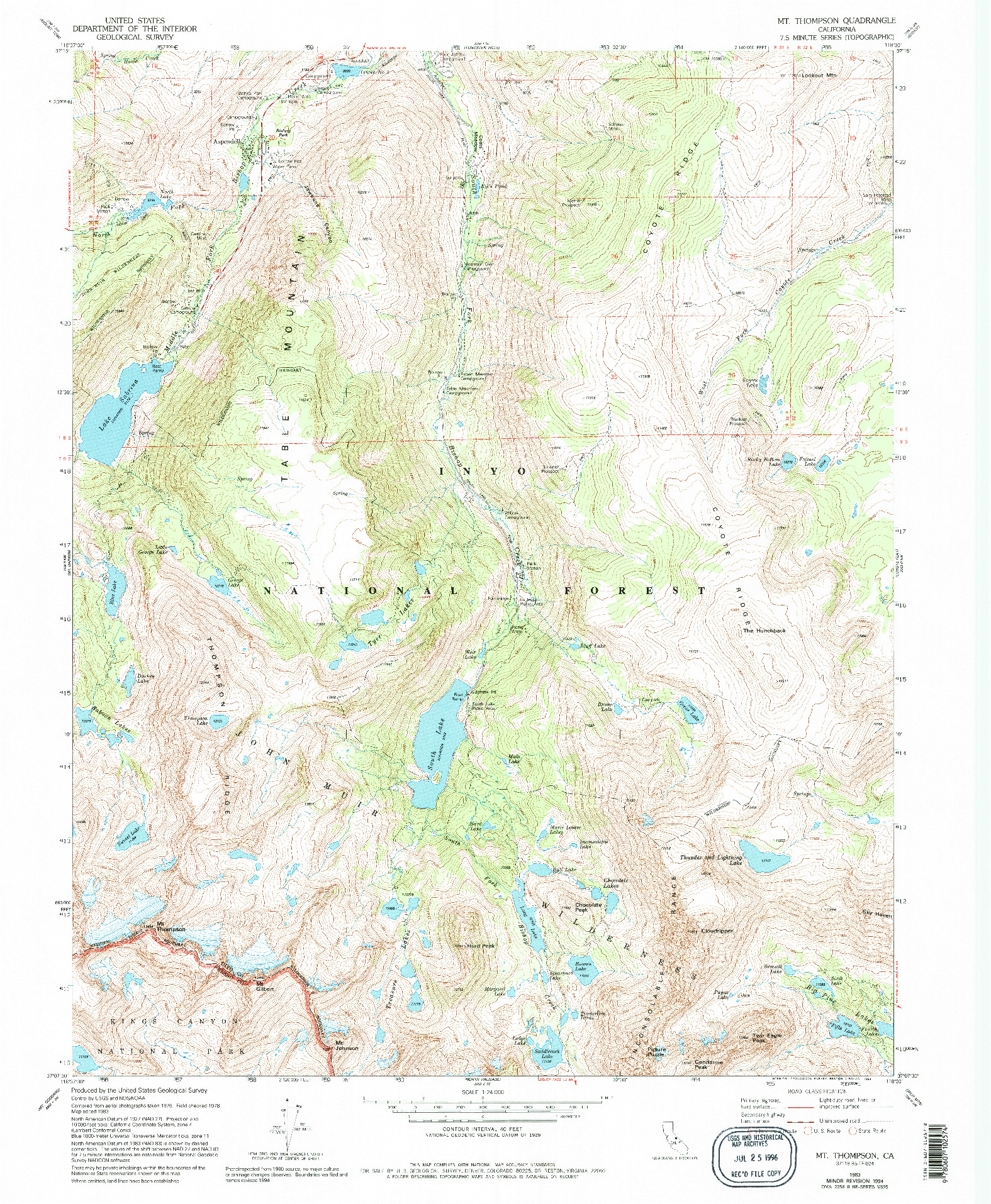 USGS 1:24000-SCALE QUADRANGLE FOR MT. THOMPSON, CA 1983