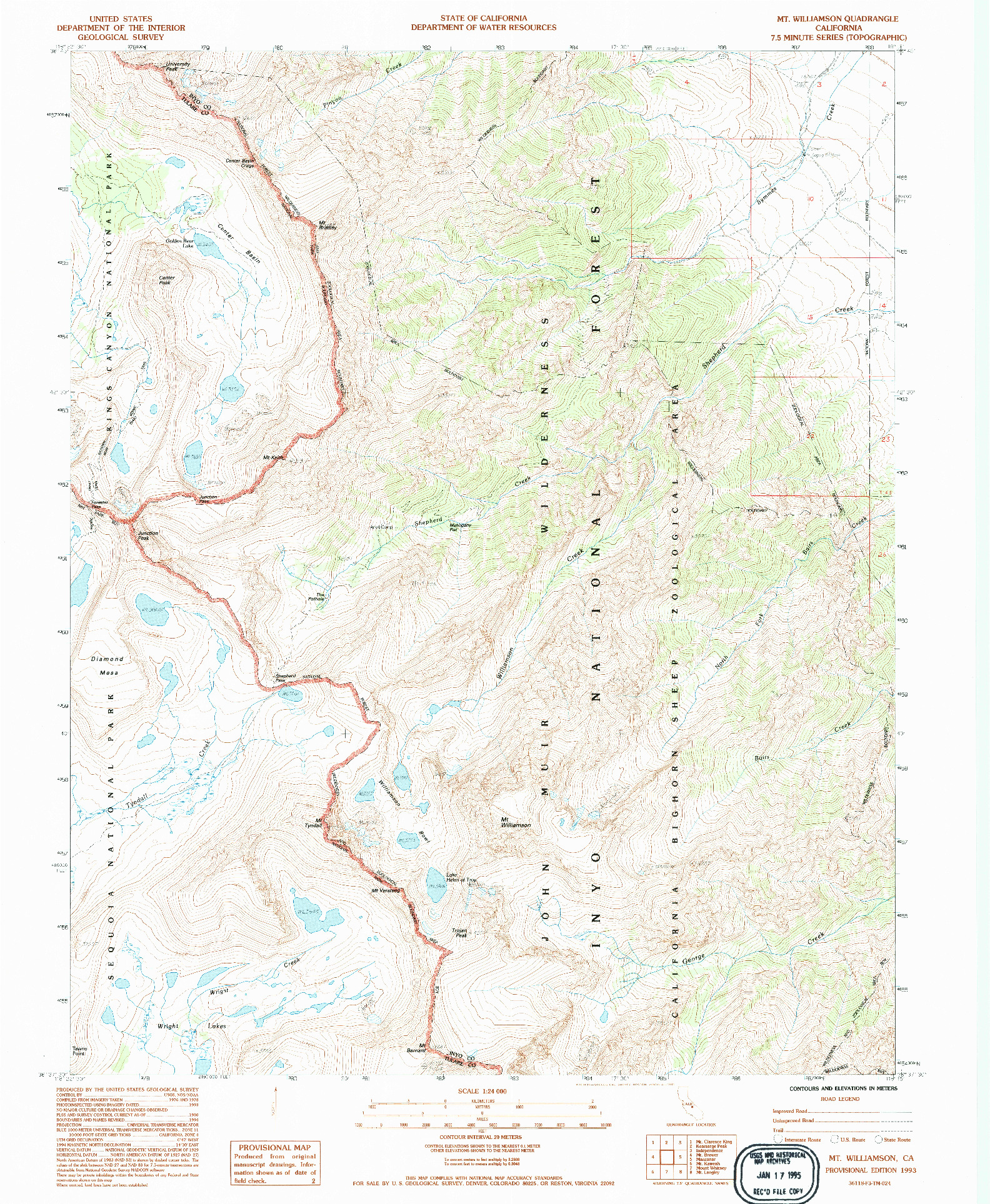 USGS 1:24000-SCALE QUADRANGLE FOR MT. WILLIAMSON, CA 1993