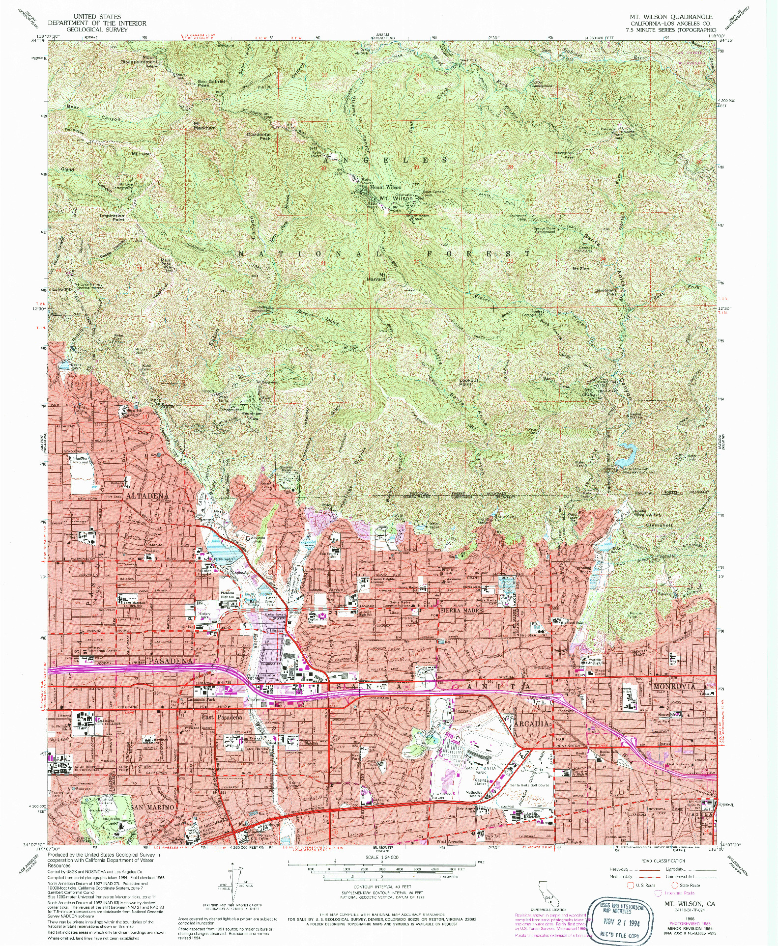 USGS 1:24000-SCALE QUADRANGLE FOR MT. WILSON, CA 1966