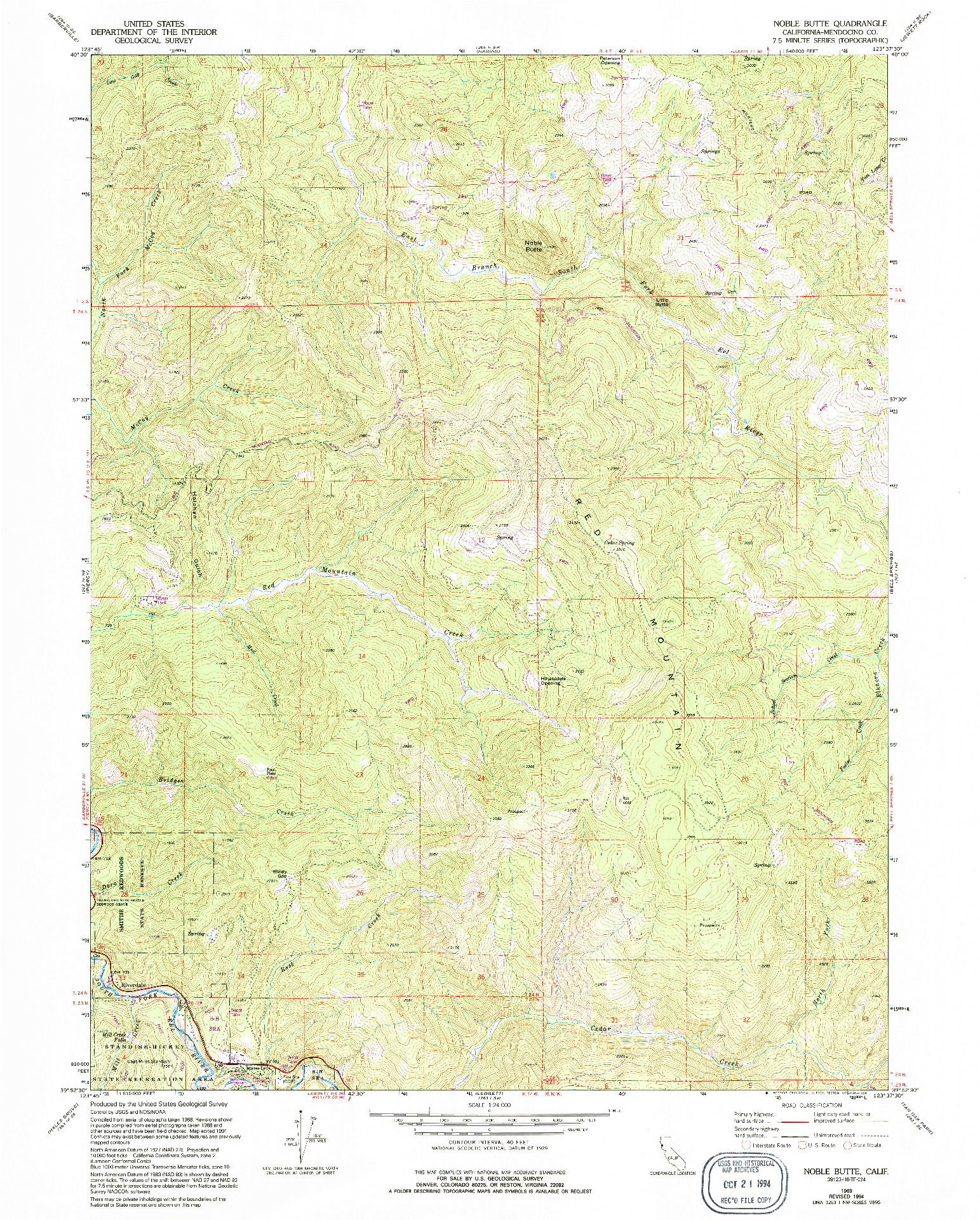 USGS 1:24000-SCALE QUADRANGLE FOR NOBLE BUTTE, CA 1969