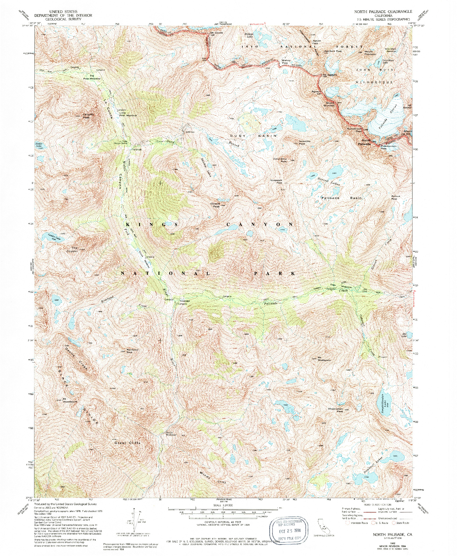 USGS 1:24000-SCALE QUADRANGLE FOR NORTH PALISADE, CA 1982