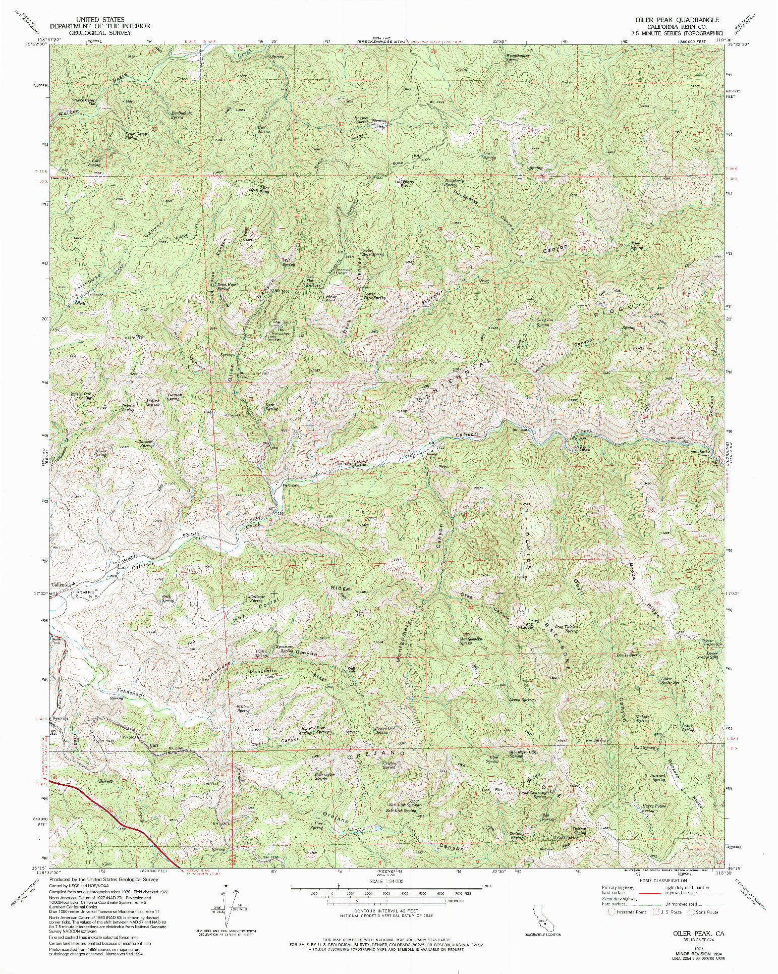 USGS 1:24000-SCALE QUADRANGLE FOR OILER PEAK, CA 1972