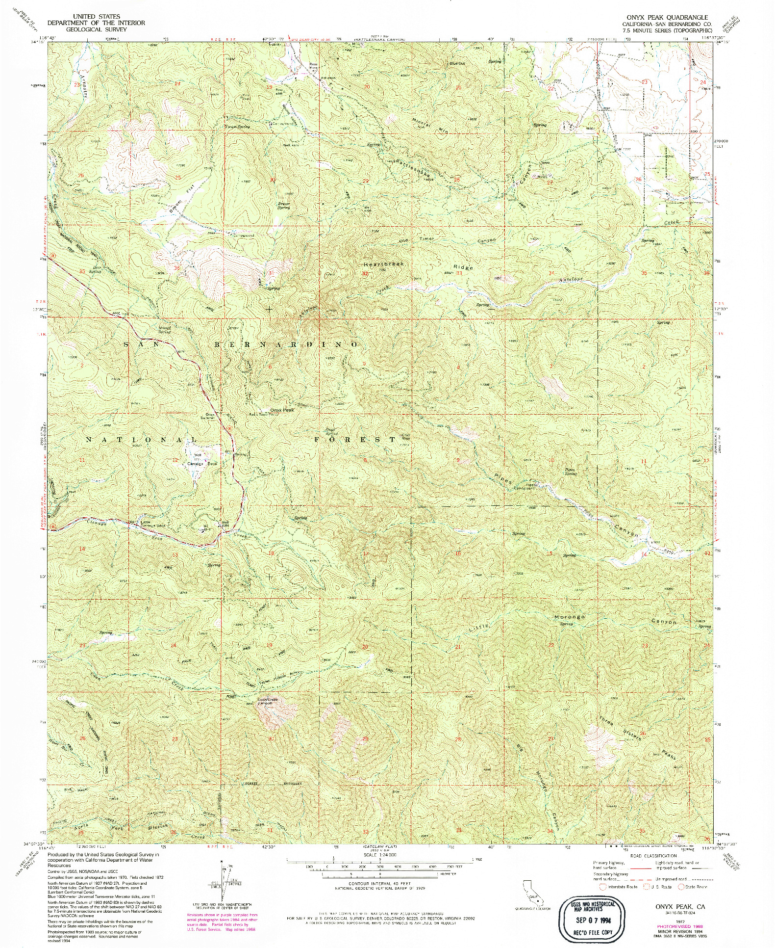 USGS 1:24000-SCALE QUADRANGLE FOR ONYX PEAK, CA 1972